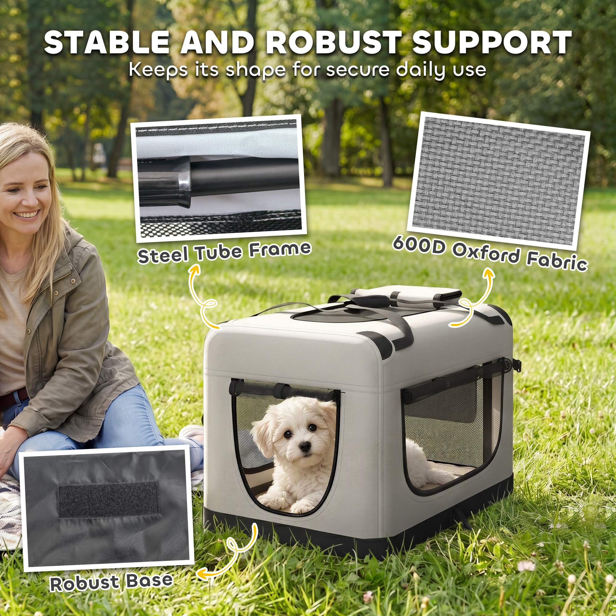 Pet Carrier Bag, Soft-Sided Dog Carrier for Small Dogs, Portable Pet Travel Bag, Light Grey