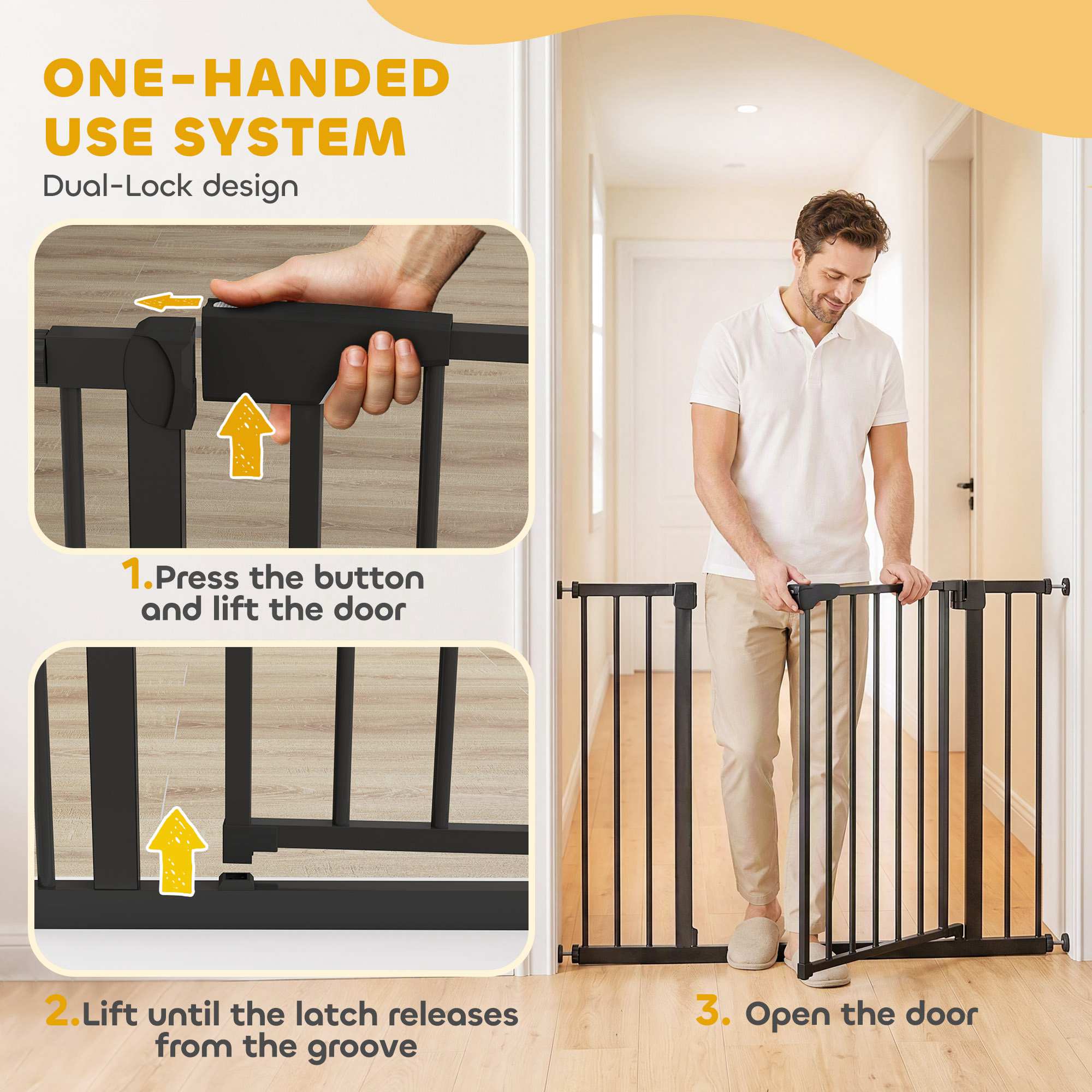 Baby Gate, 30"-32", 33"-35", 35"-37", 38"-40"W Pet Gate with Auto-Close, Two-Way Open, Pressure Mounted