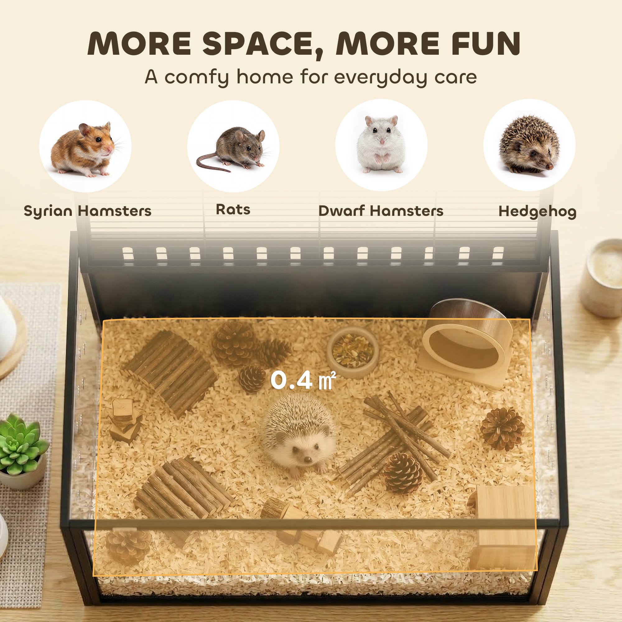 31.9" L Hamster Cage, Large Hamster Habitats Steel Frame Chewproof, Deep Bedding Space for Pets Enrichment