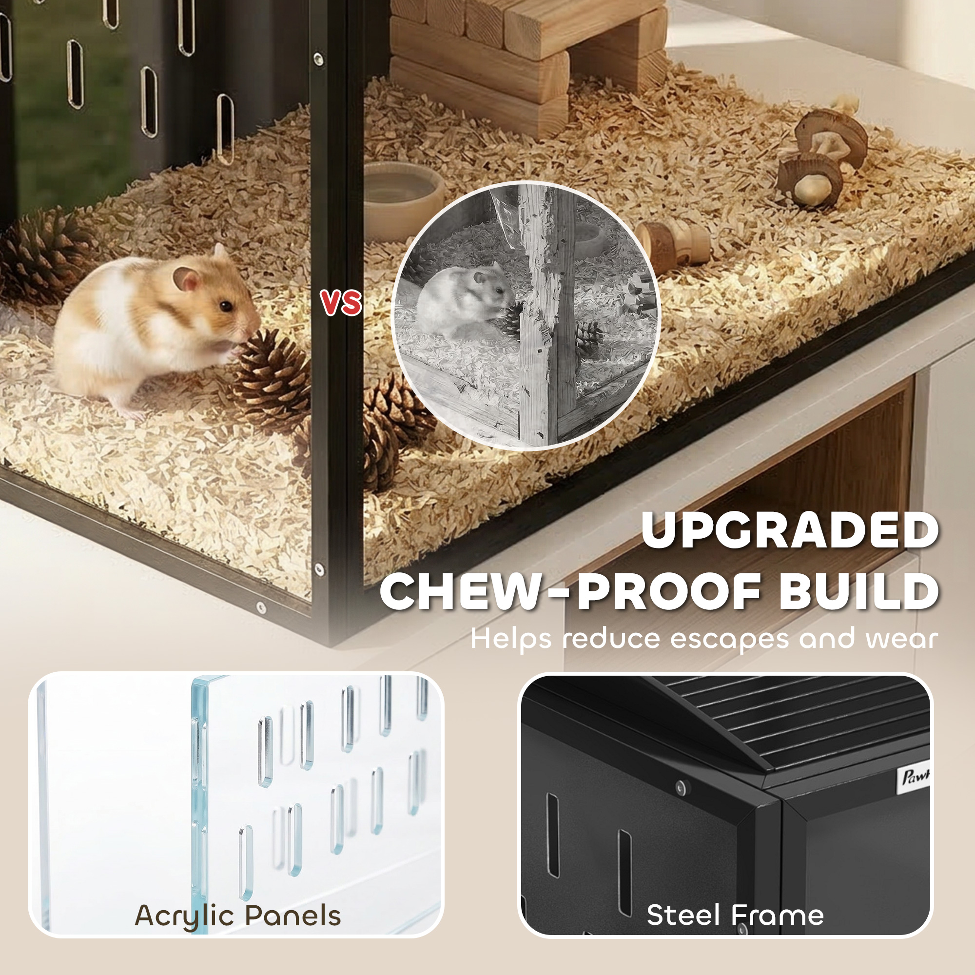 31.9" L Hamster Cage, Large Hamster Habitats Steel Frame Chewproof, Deep Bedding Space for Pets Enrichment