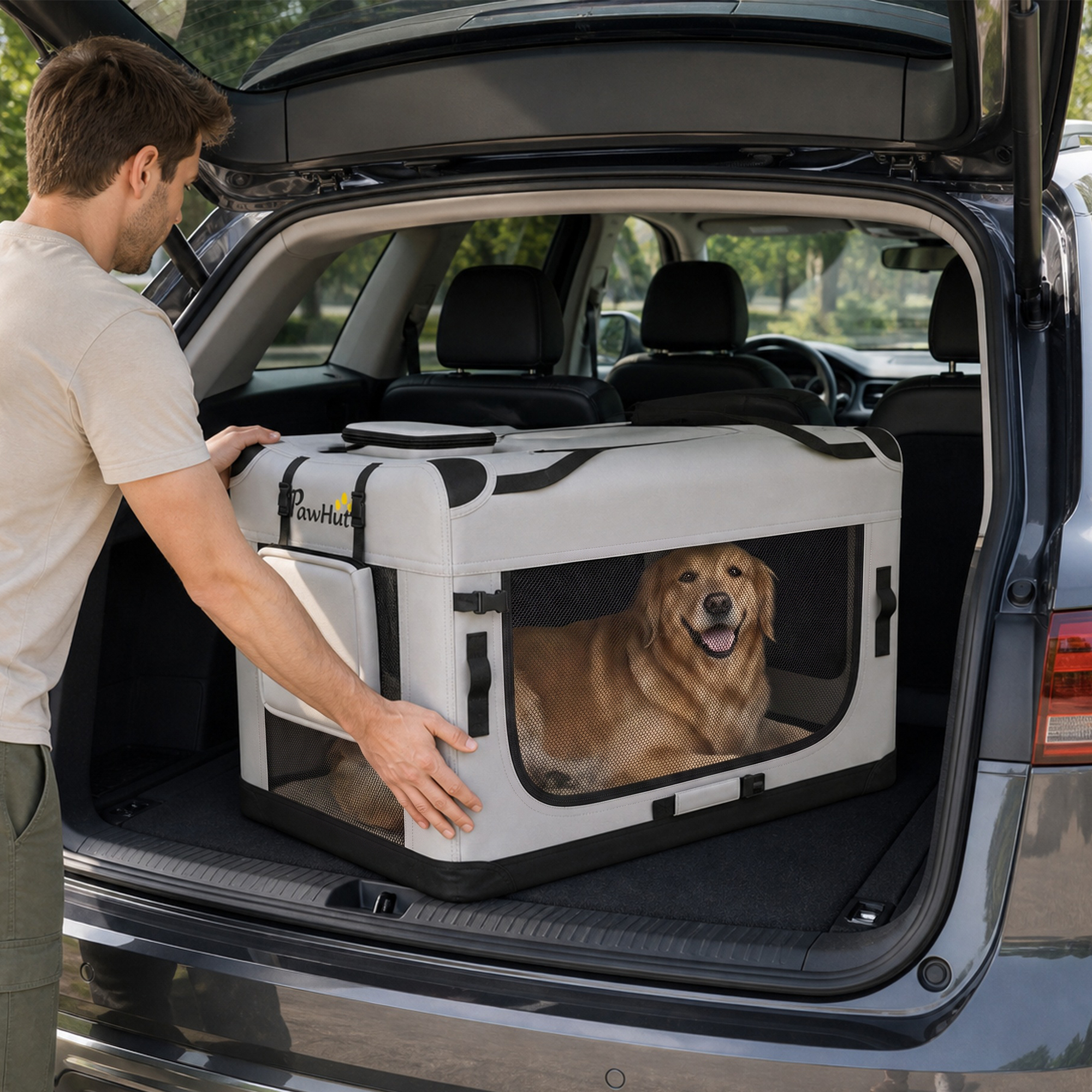 Pet Carrier Bag, Soft-Sided Dog Carrier for Extra Large Dogs, Portable Pet Travel Bag, Light Grey