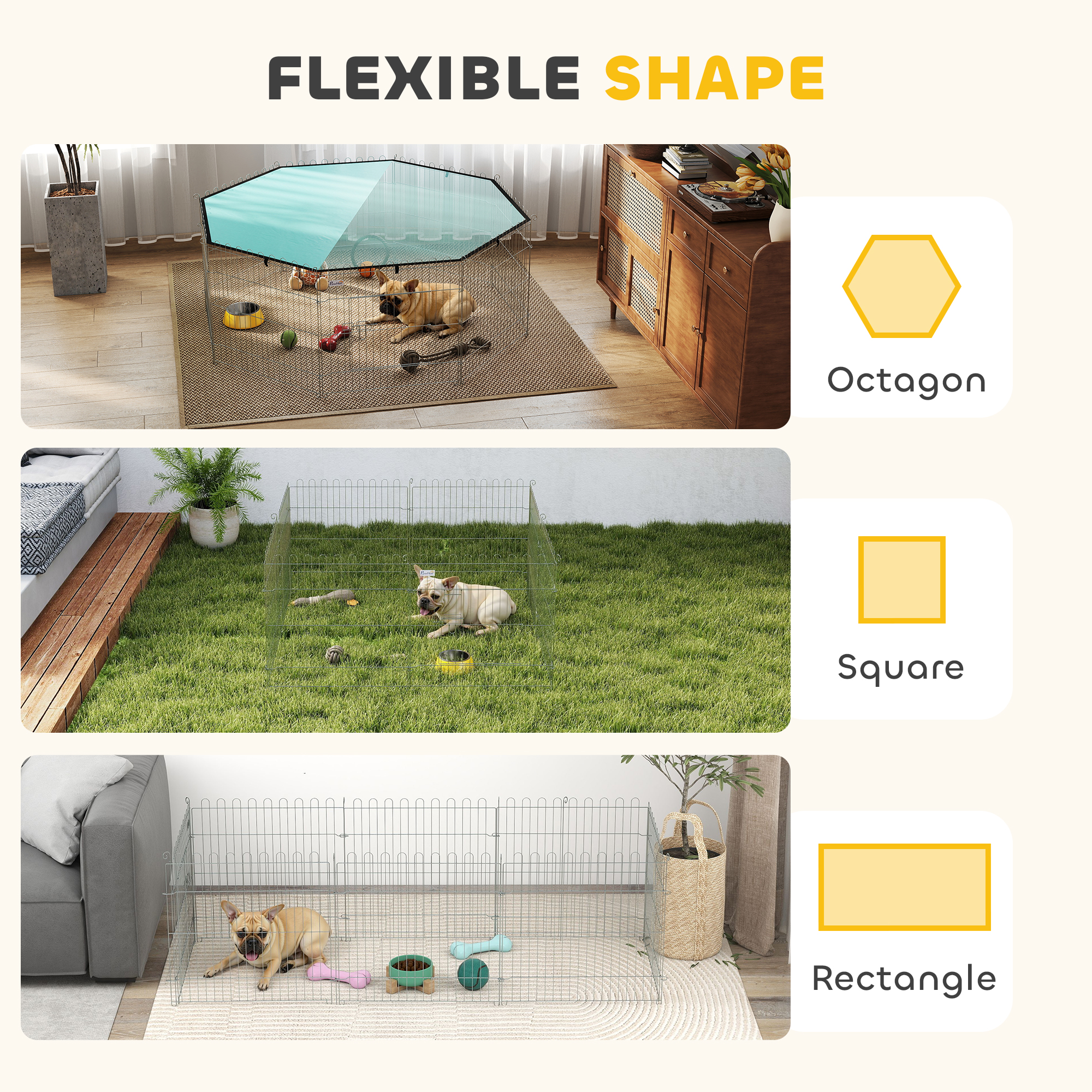 Foldable Pet Playpen with Top Cover, Portable Heavy Duty Dog Pen for Dogs, Cats, Chickens, Rabbits