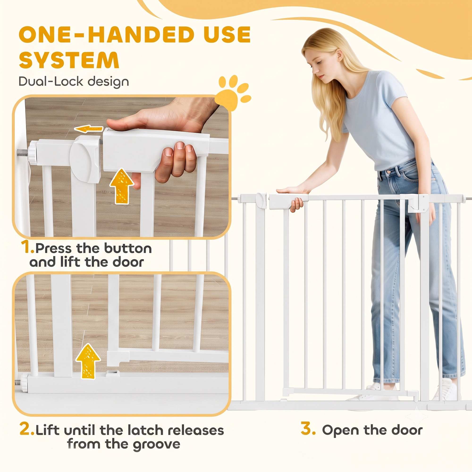 Baby Gate, Pet Safety Gate Pressure Fit, 30"-51" Wide with Two-Way Open, Auto-Close for Stair, Doorways, Hallways, Black