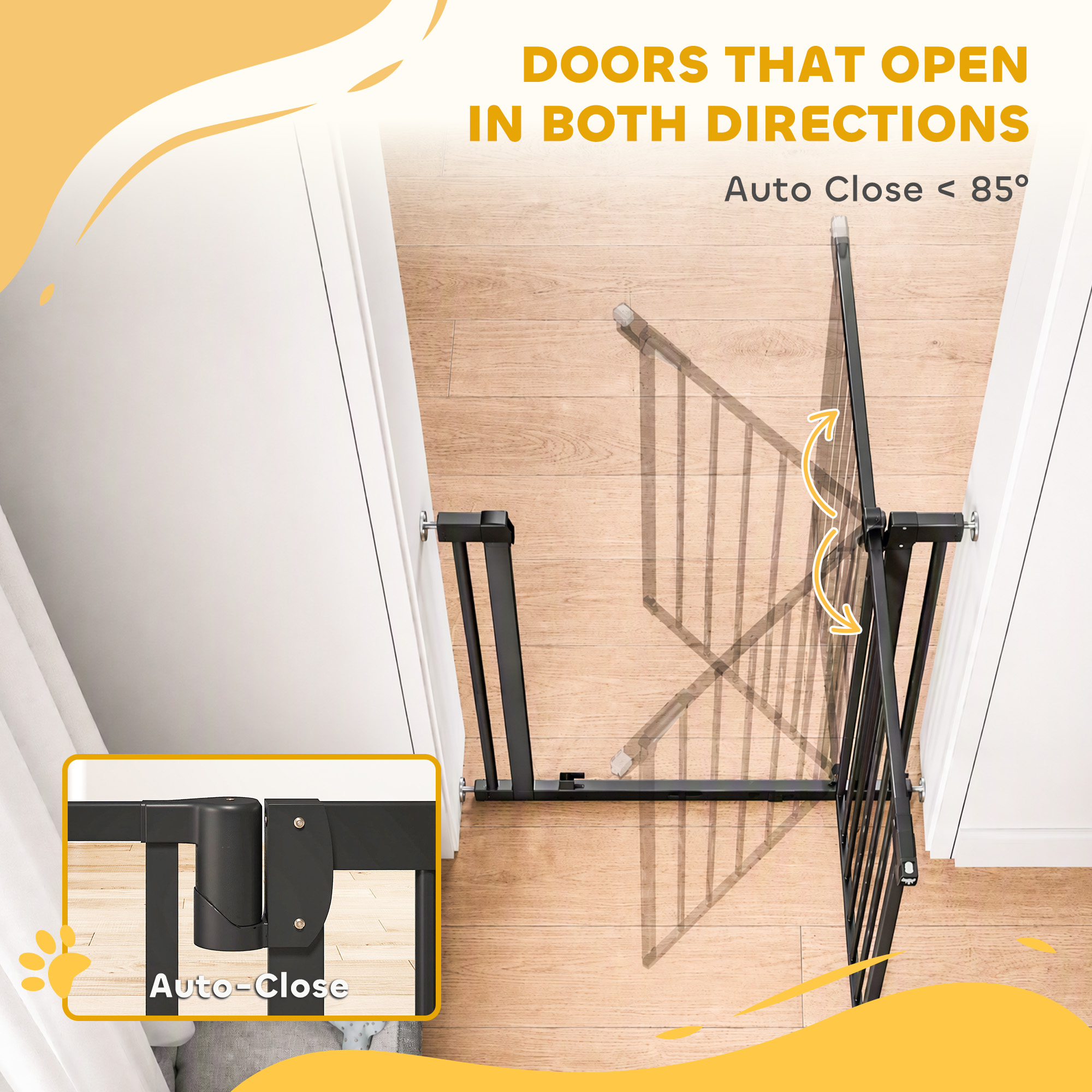 30"-32" Baby Gate, 36"H Pet Gate with Auto-Close, Two-Way Open, Pressure Mounted, Black