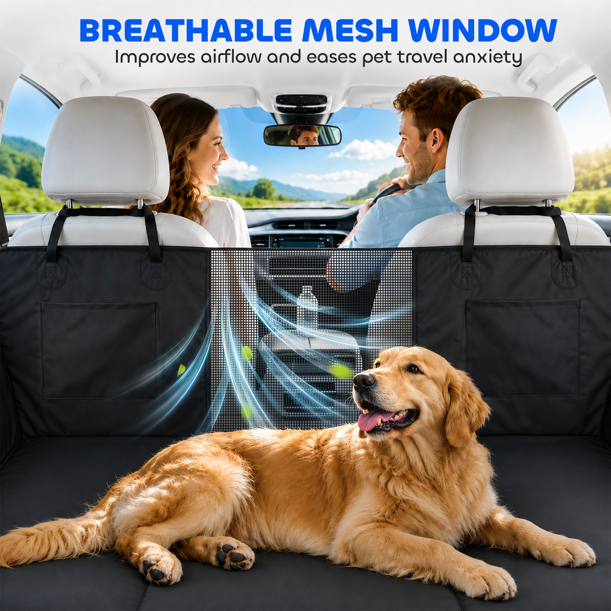 Dog Car Seat Cover, Hard Bottom Back Seat Extender for Pets, Waterproof Dog Hammock w/ Mesh Window & Pockets
