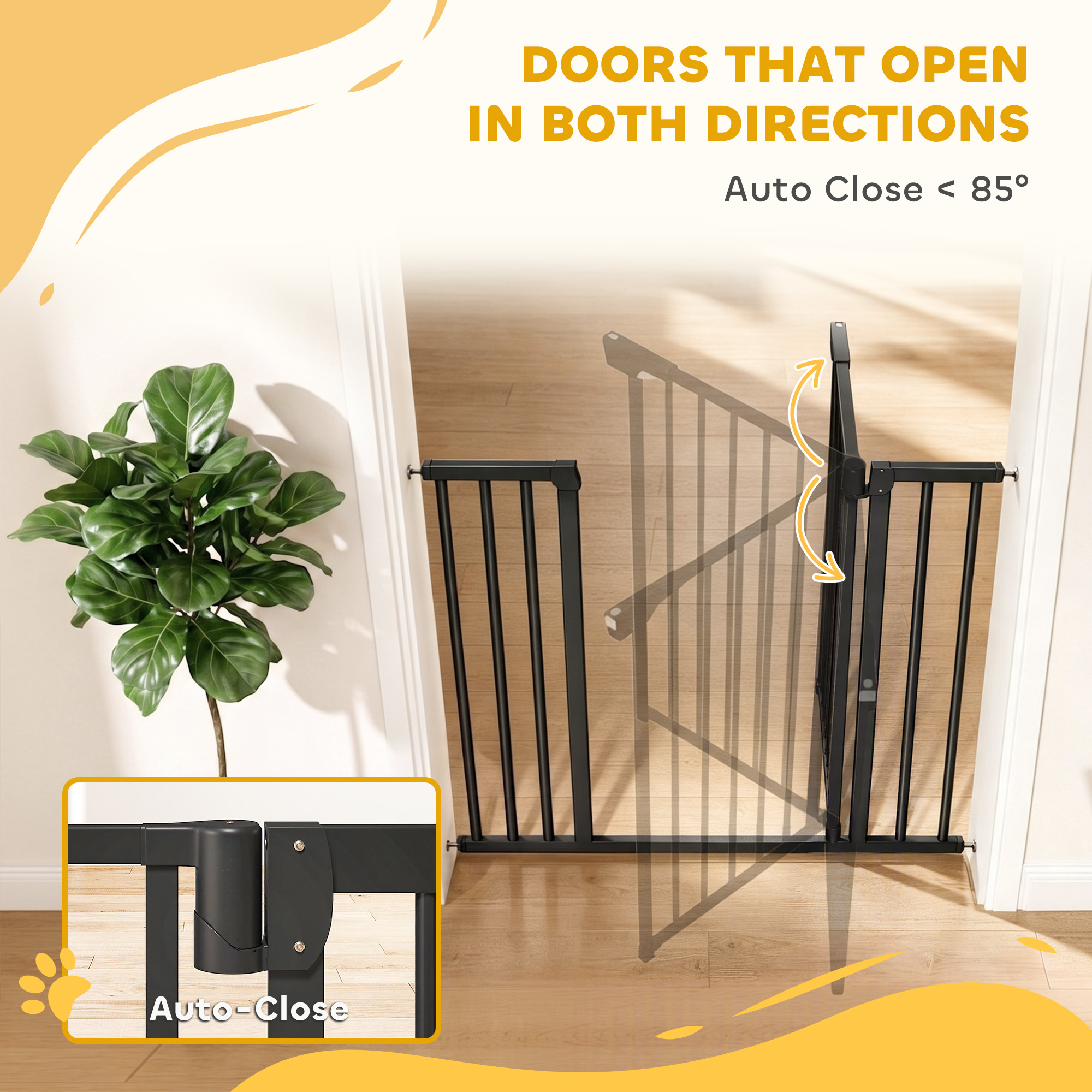 Baby Gate, 30"-32", 33"-35", 35"-37", 38"-40"W Pet Gate with Auto-Close, Two-Way Open, Pressure Mounted
