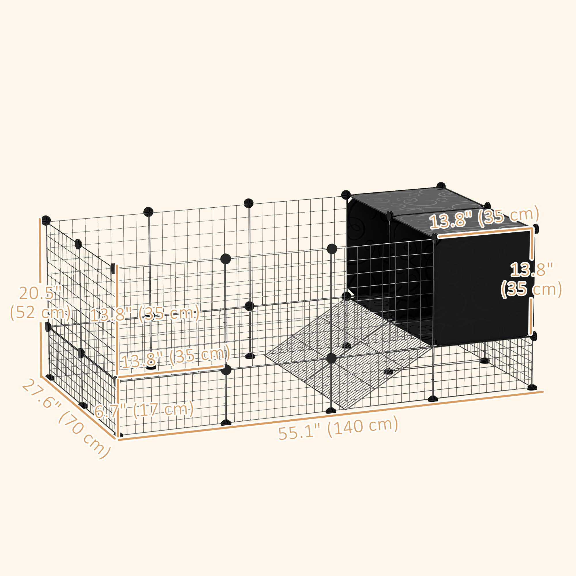 Guinea Pig Cage, Small Animal Playpen with 31 Panels, Elevated Huts, Non-Slip Mats, Black