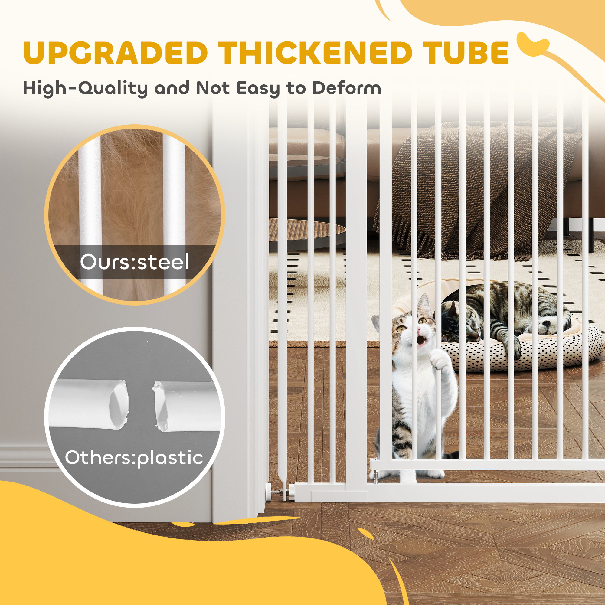 59" Extra Tall Cat Gate, 30"-41" Pet Gate with 2.8" and 5.5" Extensions, for Doorway, Hallway, Stairway, White