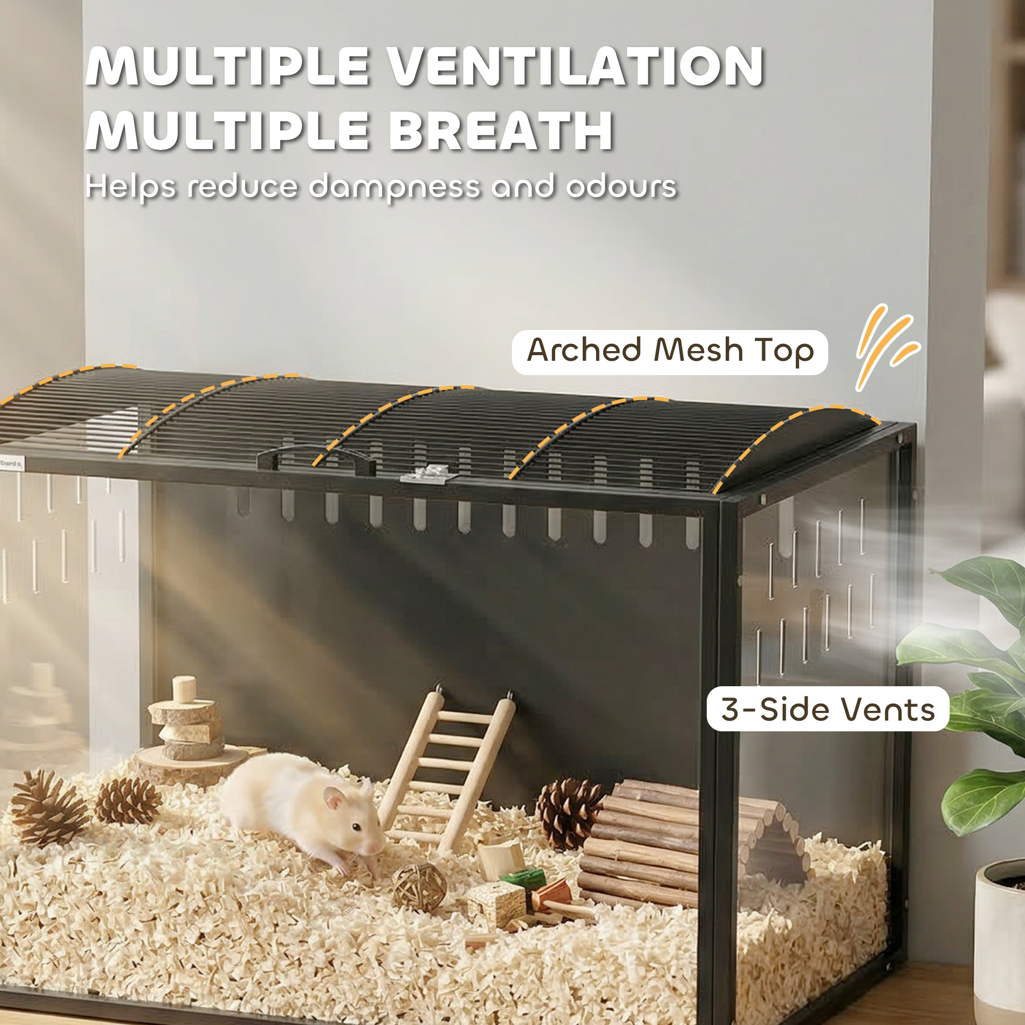 31.9" L Hamster Cage, Large Hamster Habitats Steel Frame Chewproof, Deep Bedding Space for Pets Enrichment