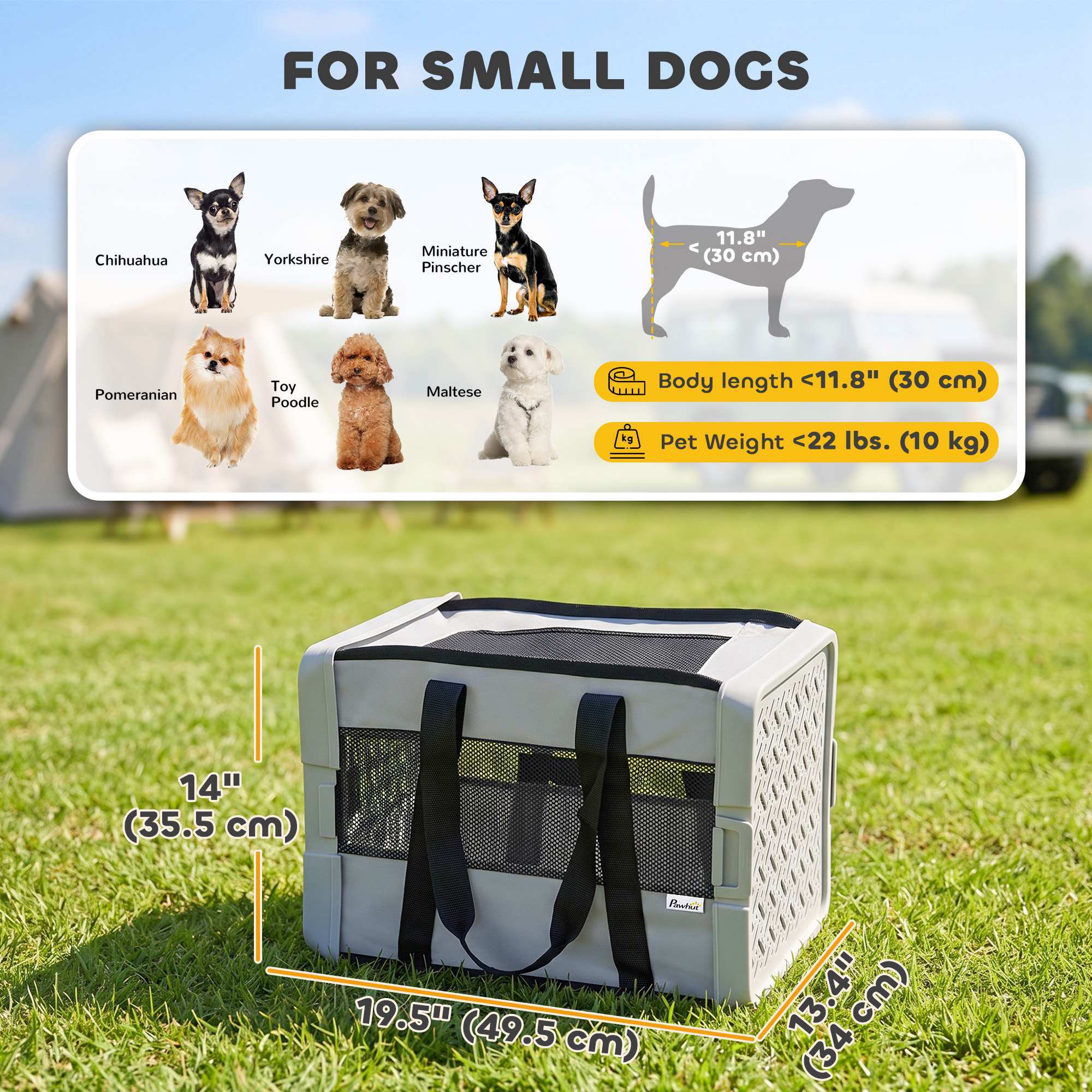 Pet Carrier Bag, Soft-Sided Dog Carrier with Bottom Board and Mesh Windows, Foldable Pet Travel Bag, Grey