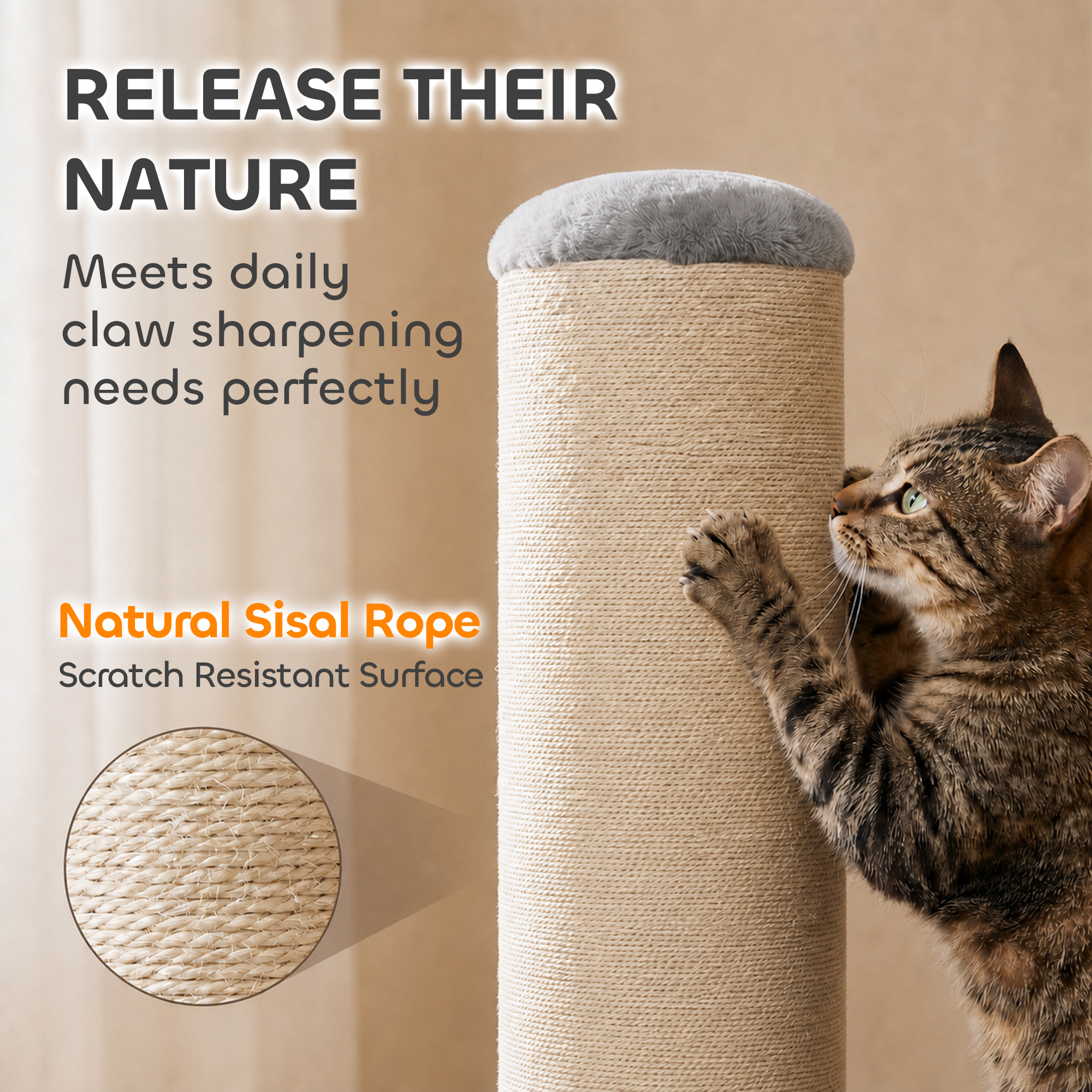 30" Tall Cat Scratching Post, 7.9" Large Diameter Scratch Post with Natural Sisal Rope and Stable Base