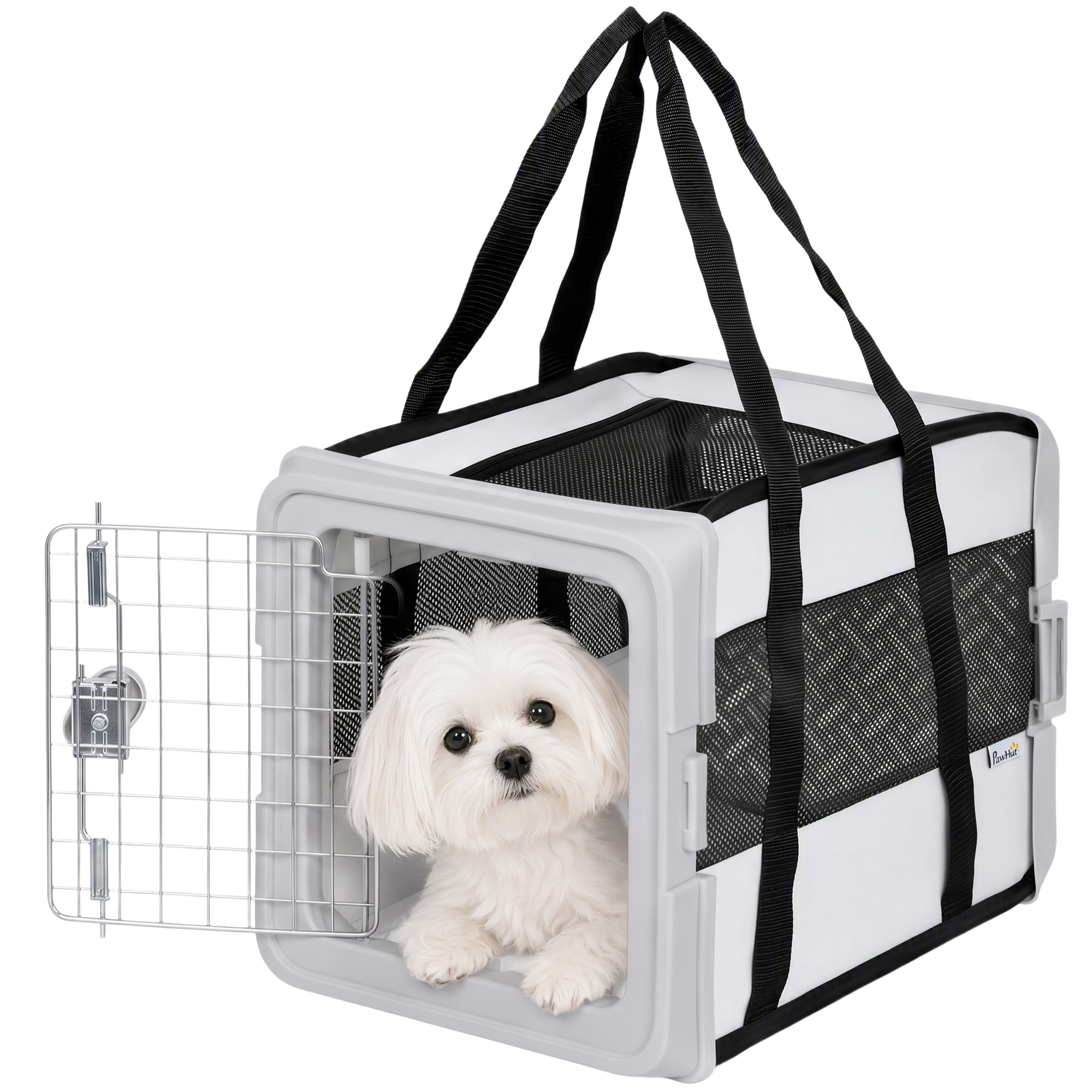 Pet Carrier Bag, Soft-Sided Dog Carrier with Bottom Board and Mesh Windows, Foldable Pet Travel Bag, Grey