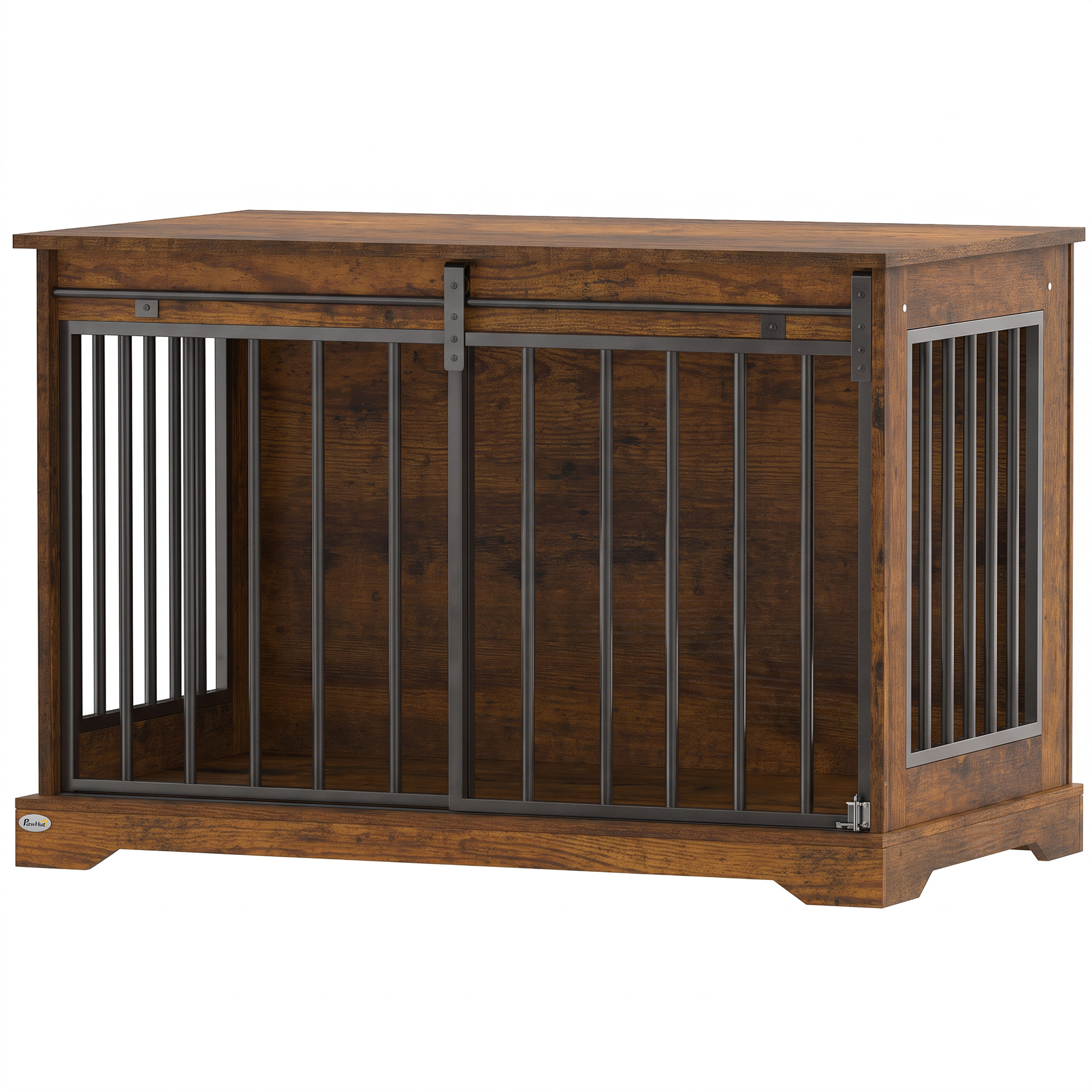 100 cm Dog Crate Furniture with Sliding Barn Door for Large Breeds, Rustic Brown