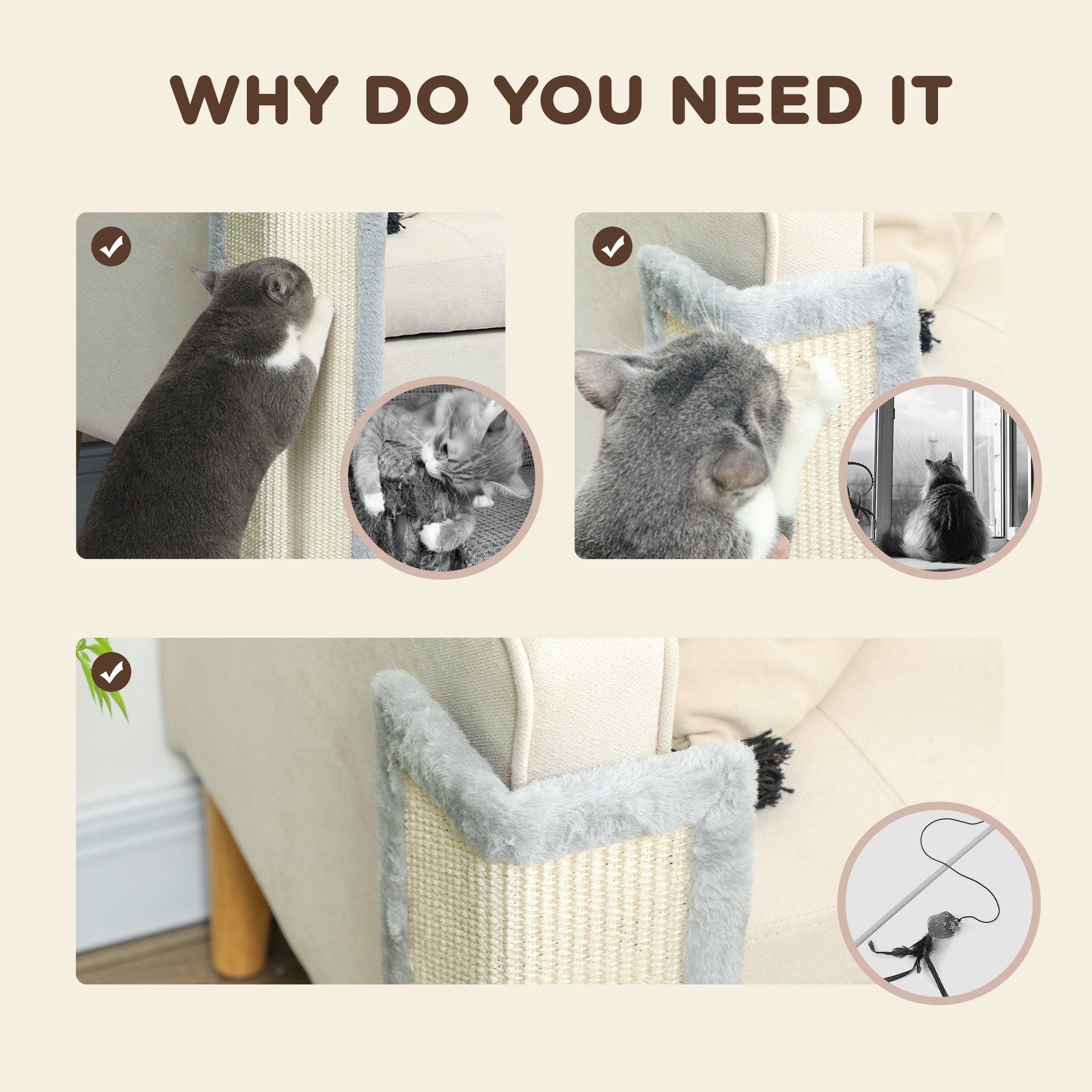 Cat Scratching Post for Indoor Kittens, 22"H Cat Scratch Post with Sisal Scratching Pad, Stable Base