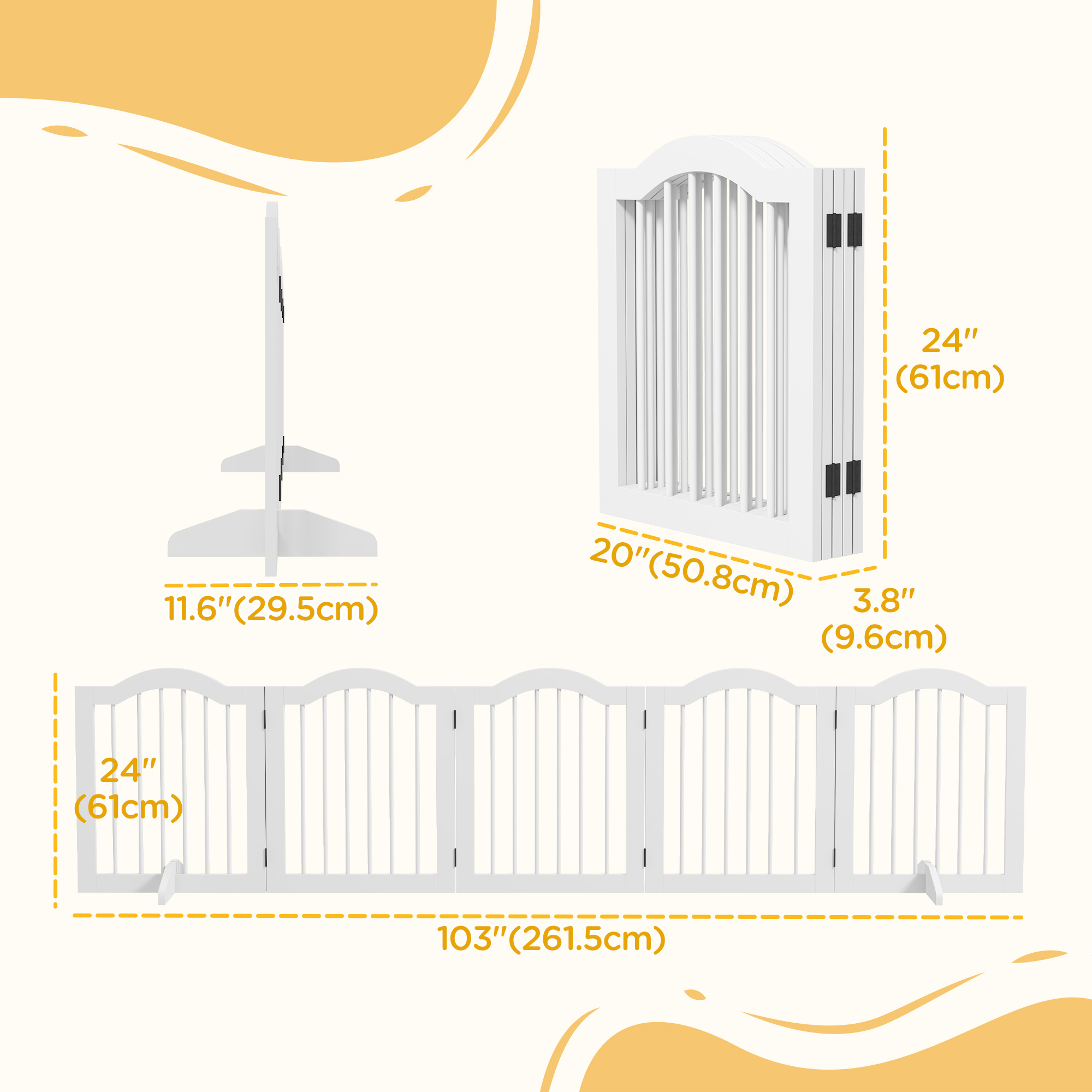 24"H Foldable Dog Gate, 5 Panels Freestanding Pet Gate Barriers Indoor with Support Feet