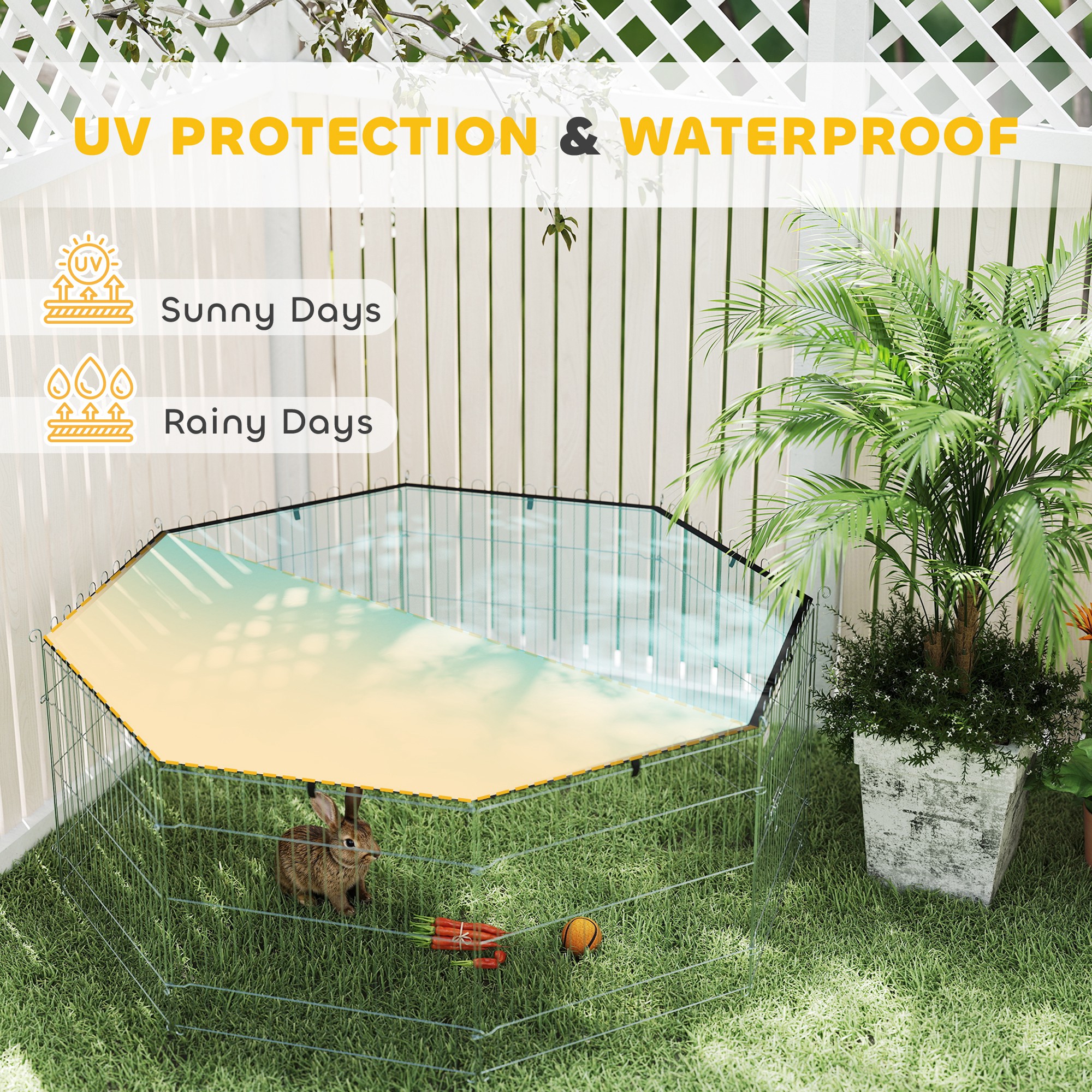 Foldable Pet Playpen with Top Cover, Portable Heavy Duty Dog Pen for Dogs, Cats, Chickens, Rabbits