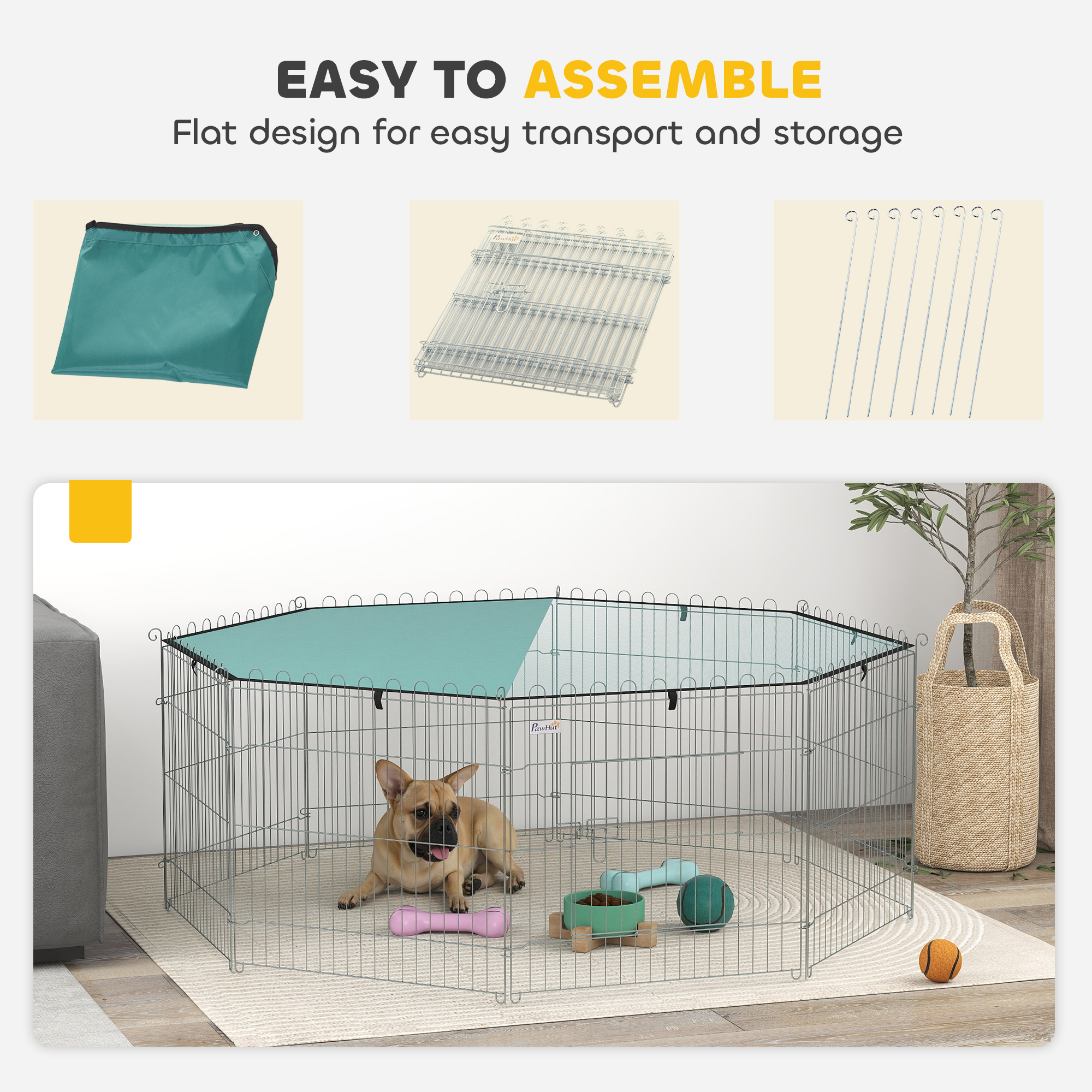 Foldable Pet Playpen with Top Cover, Portable Heavy Duty Dog Pen for Dogs, Cats, Chickens, Rabbits