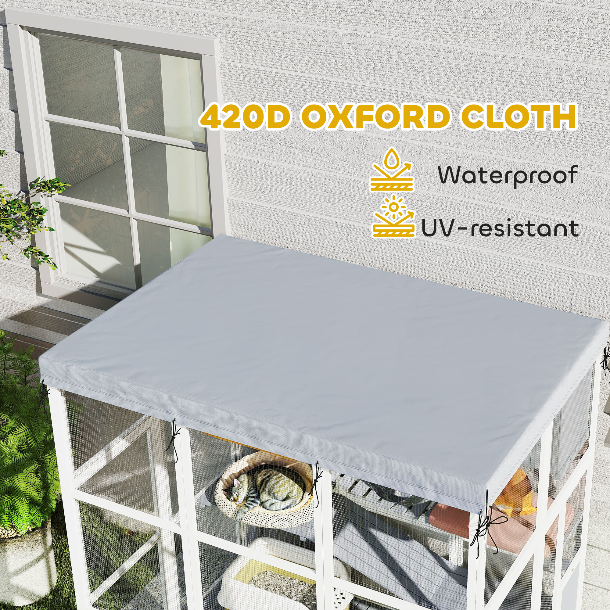 71" Catio Outdoor Cat Enclosure w/ Weatherproof Tarp, Hammock, Condo, Jump Platforms, Ladders, Ramps, for 2-4 Kittens