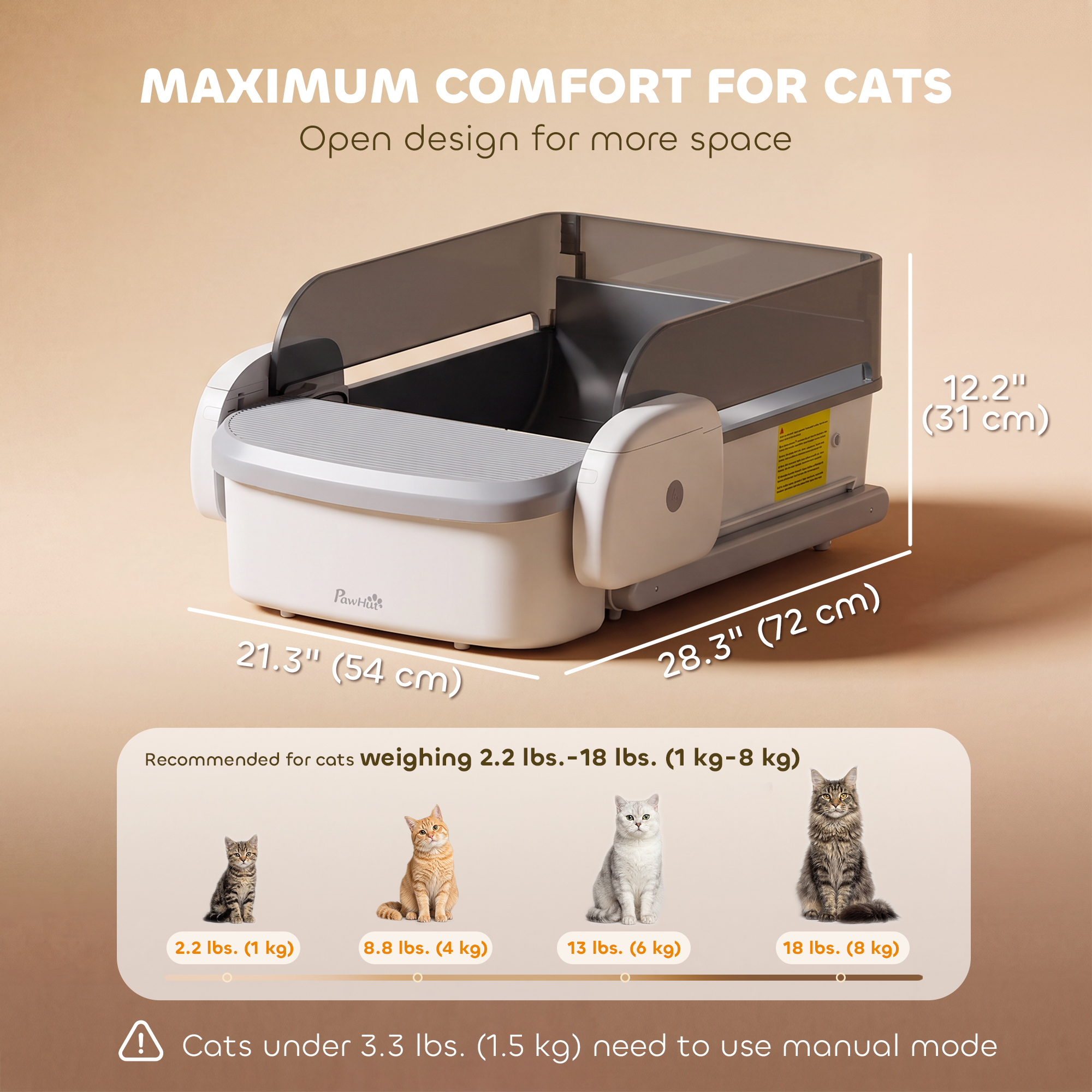 Automatic Cat Litter Box, Self Cleaning Litter Box with App Control, Open-Top, Grey