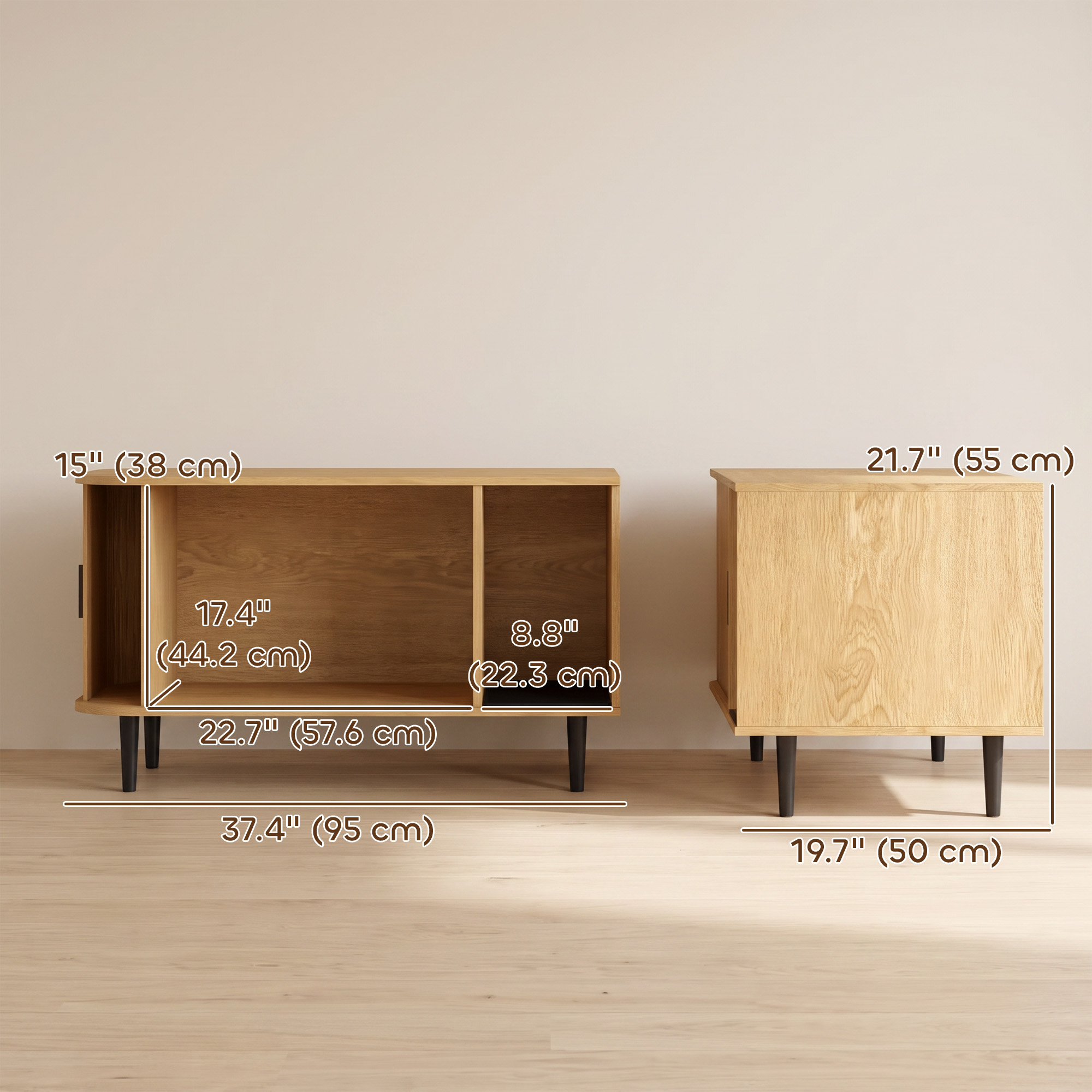 Cat Litter Box Enclosure with Sliding Door, Litter Mat, Fit Most of Litter Box, End Table, Modern Style