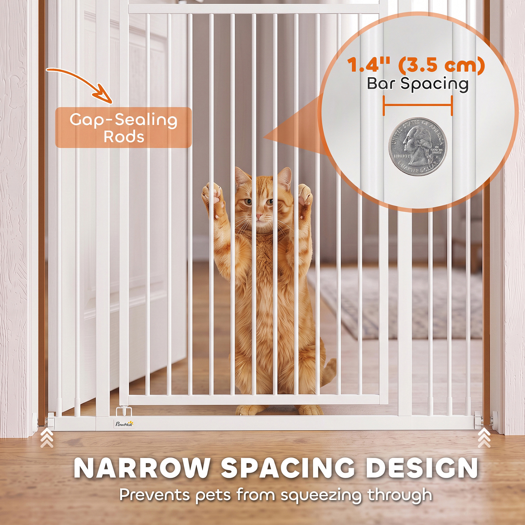 71" Extra Tall Cat Gate, 29"-39" Wide Pet Gate with No Drilling, Narrow Spacing, Pull-Ring Latch, 2 Extension Kits