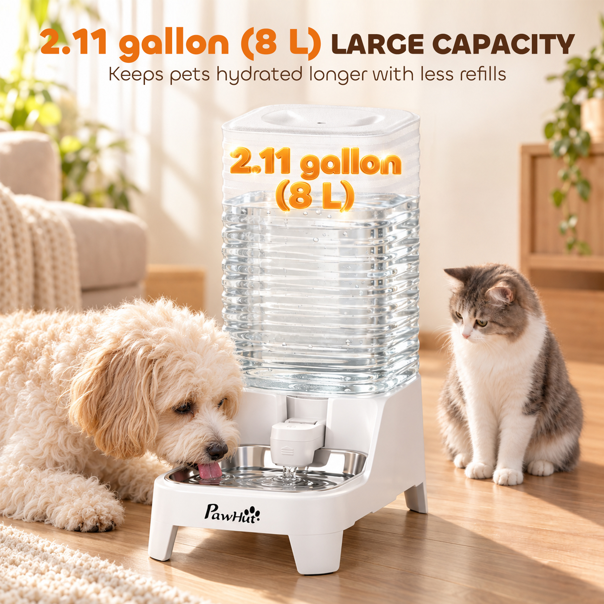 8L Automatic Dog Water Dispenser, Gravity Pet Waterer w/ Patented Faucet, Stainless Steel Bowl, Large Capacity, BPA-Free