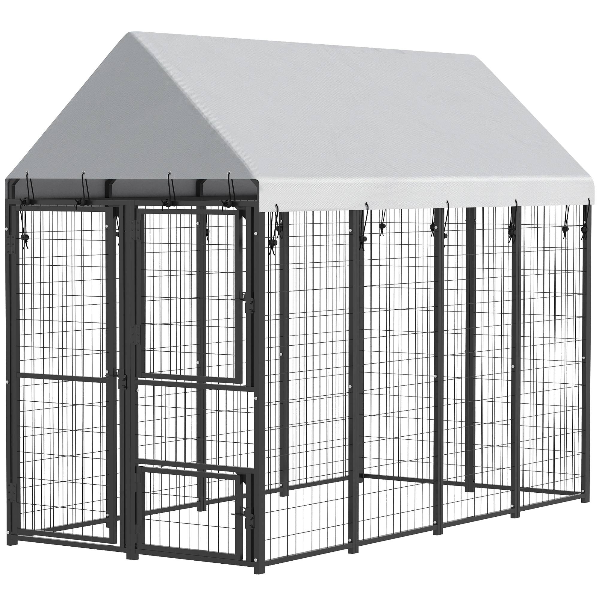 8' x 4' x 6' Large Dog Kennel Outdoor with 3 Doors, 420D Waterproof Cover, Secure Lock