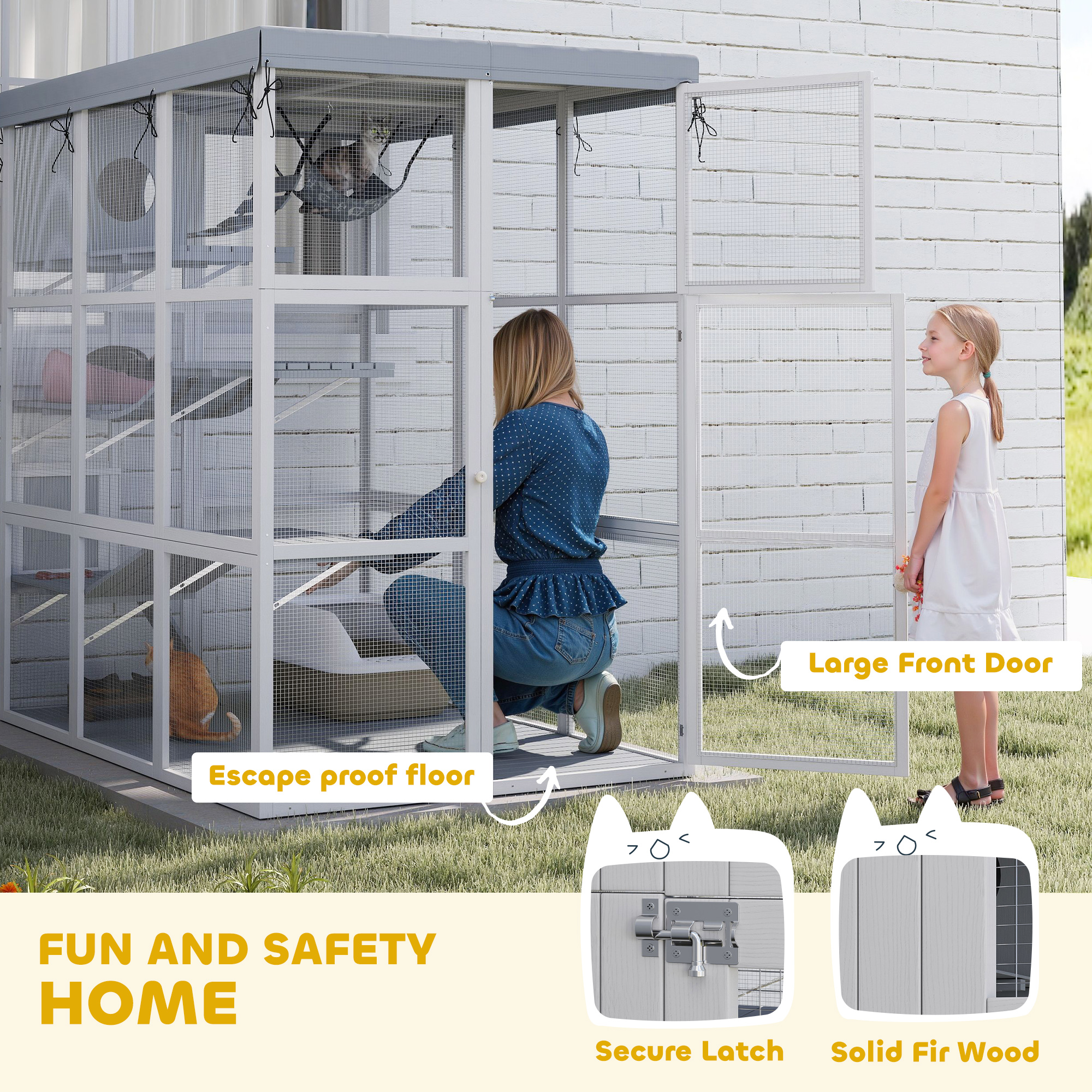 71" Catio Outdoor Cat Enclosure w/ Weatherproof Tarp, Hammock, Condo, Jump Platforms, Ladders, Ramps, for 2-4 Kittens