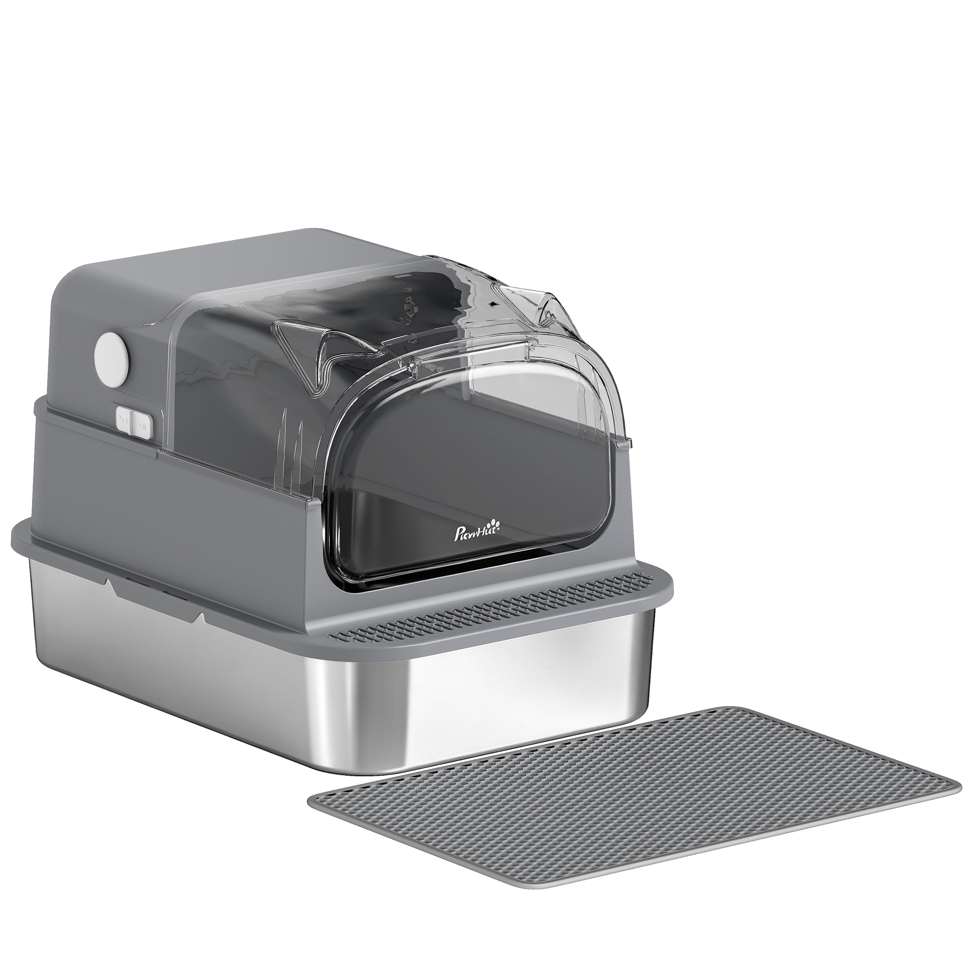 Stainless Steel Cat Litter Box with 95° Flip Lid, XXL Enclosed Metal Litter Box w/ Mat, Scoop, for Big Cats, 28"x20"x18"