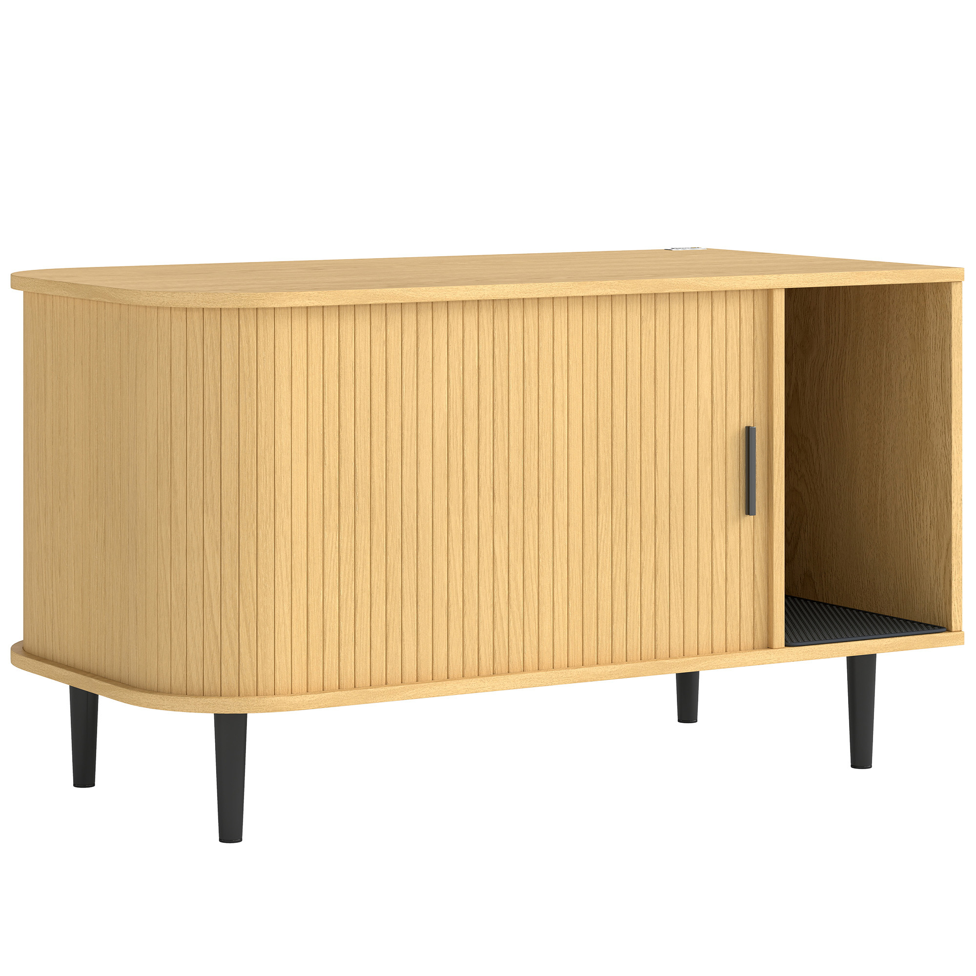Cat Litter Box Enclosure with Sliding Door, Litter Mat, Fit Most of Litter Box, End Table, Modern Style