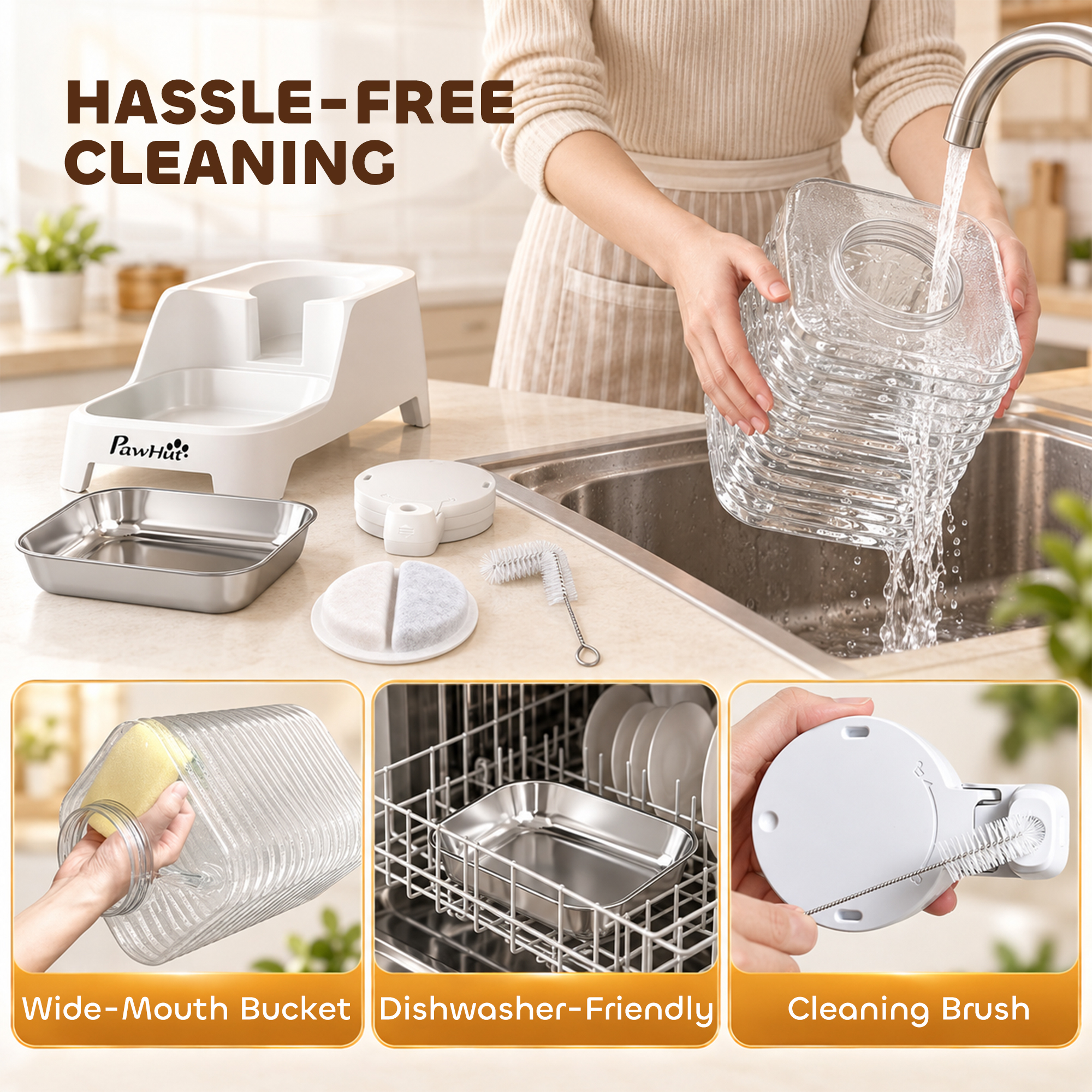 8L Automatic Dog Water Dispenser, Gravity Pet Waterer w/ Patented Faucet, Stainless Steel Bowl, Large Capacity, BPA-Free