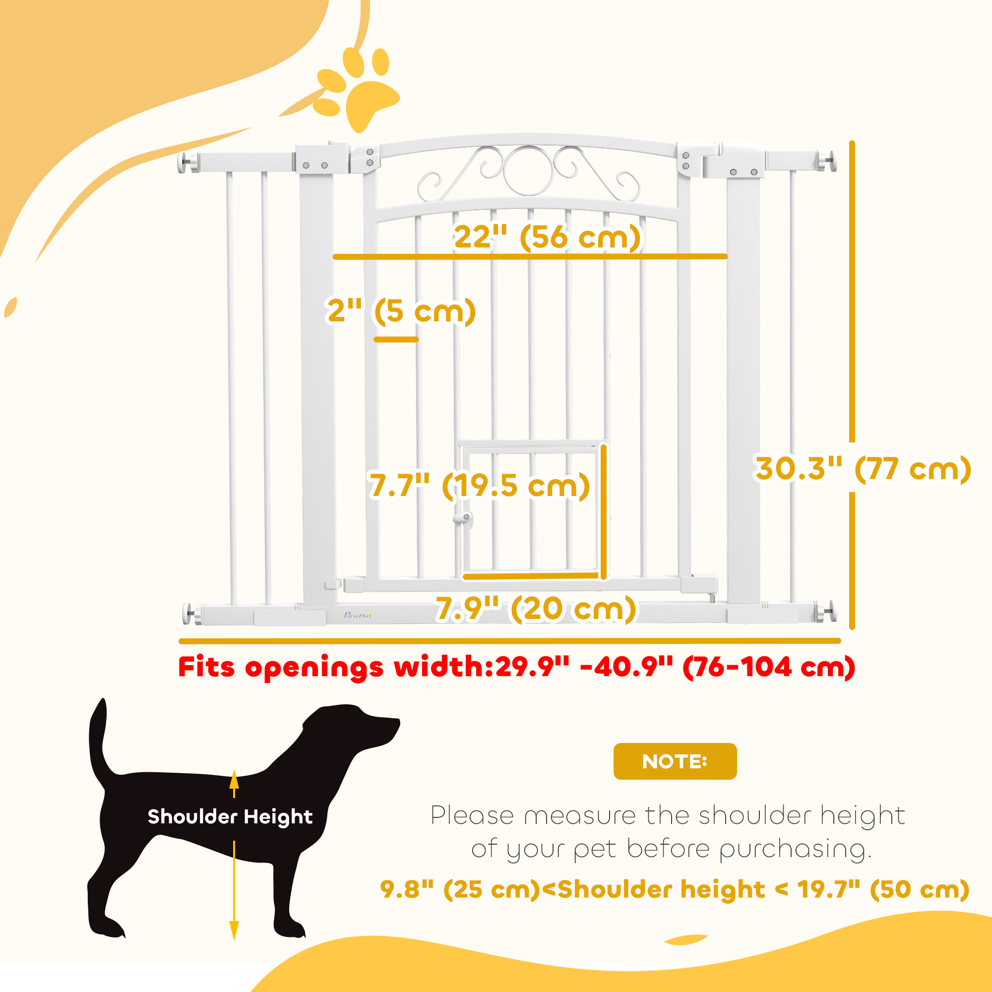 Dog Gate, Walk Through Pet Gate w/ Small Pet Door, Auto Close, for Doorways, House, Stair, 30"-41" W x 30" H