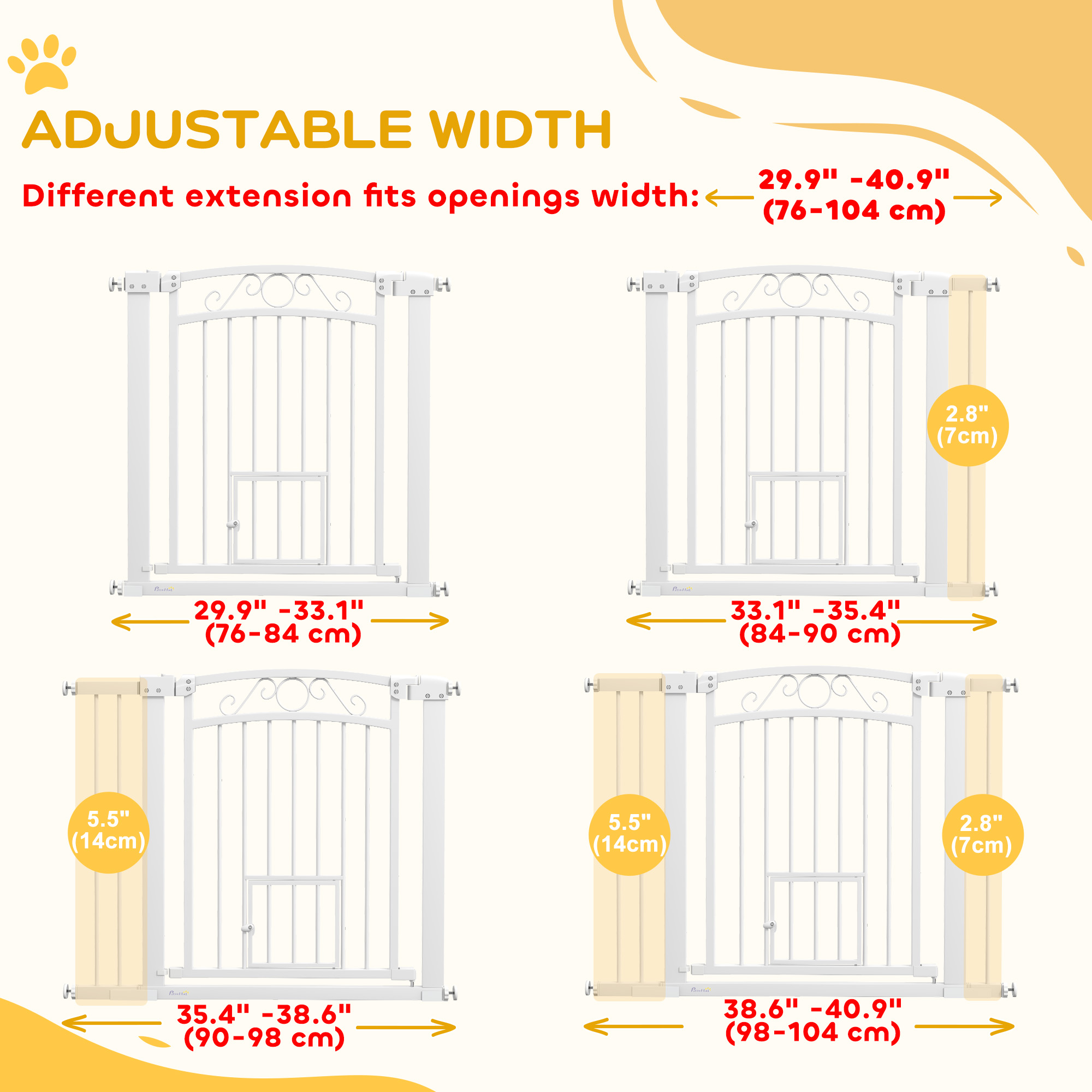 Dog Gate, Walk Through Pet Gate w/ Small Pet Door, Auto Close, for Doorways, House, Stair, 30"-41" W x 30" H