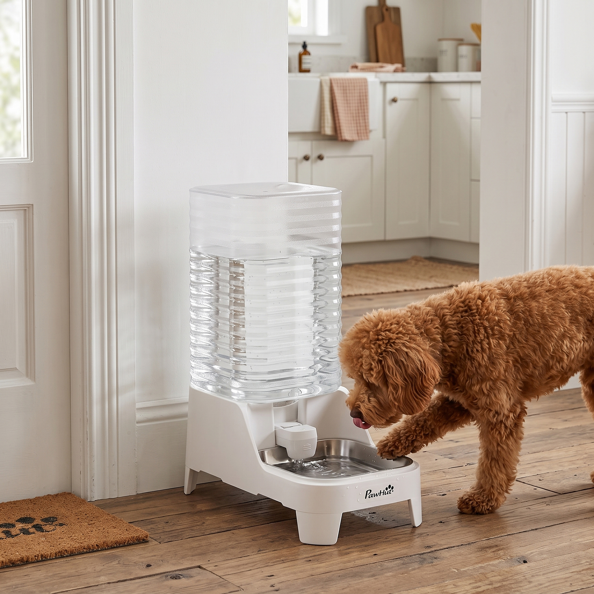 8L Automatic Dog Water Dispenser, Gravity Pet Waterer w/ Patented Faucet, Stainless Steel Bowl, Large Capacity, BPA-Free