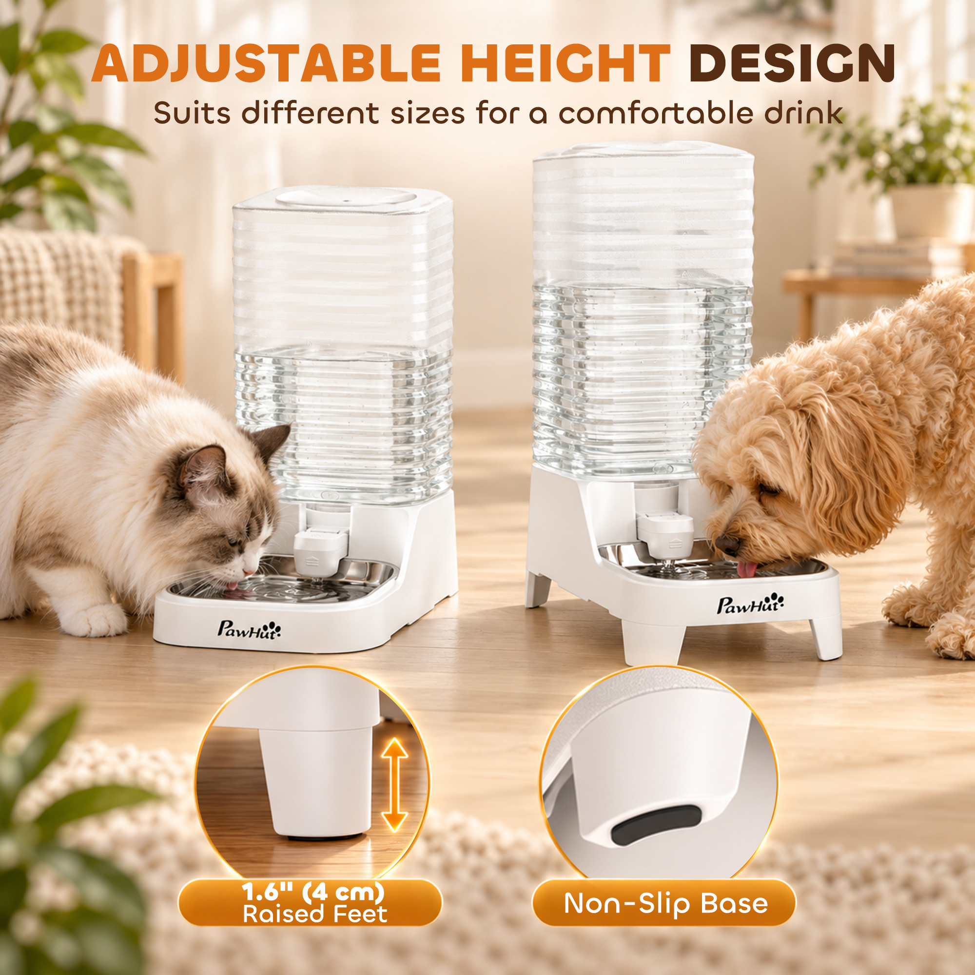 8L Automatic Dog Water Dispenser, Gravity Pet Waterer w/ Patented Faucet, Stainless Steel Bowl, Large Capacity, BPA-Free