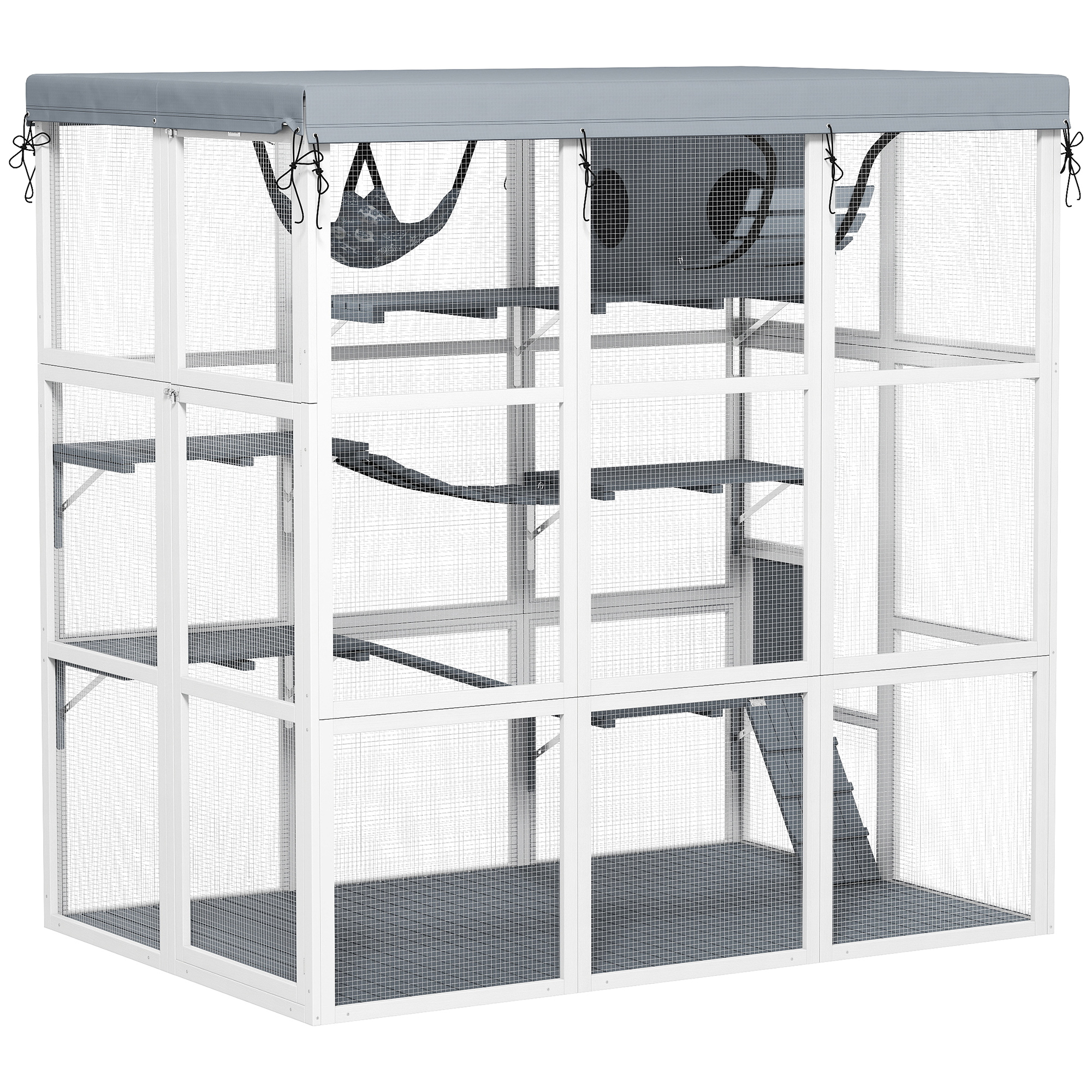 71" Catio Outdoor Cat Enclosure w/ Weatherproof Tarp, Hammock, Condo, Jump Platforms, Ladders, Ramps, for 2-4 Kittens