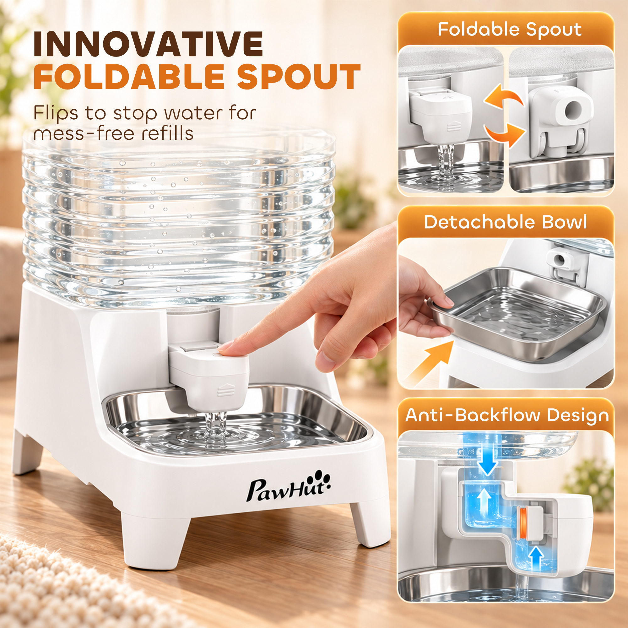 8L Automatic Dog Water Dispenser, Gravity Pet Waterer w/ Patented Faucet, Stainless Steel Bowl, Large Capacity, BPA-Free