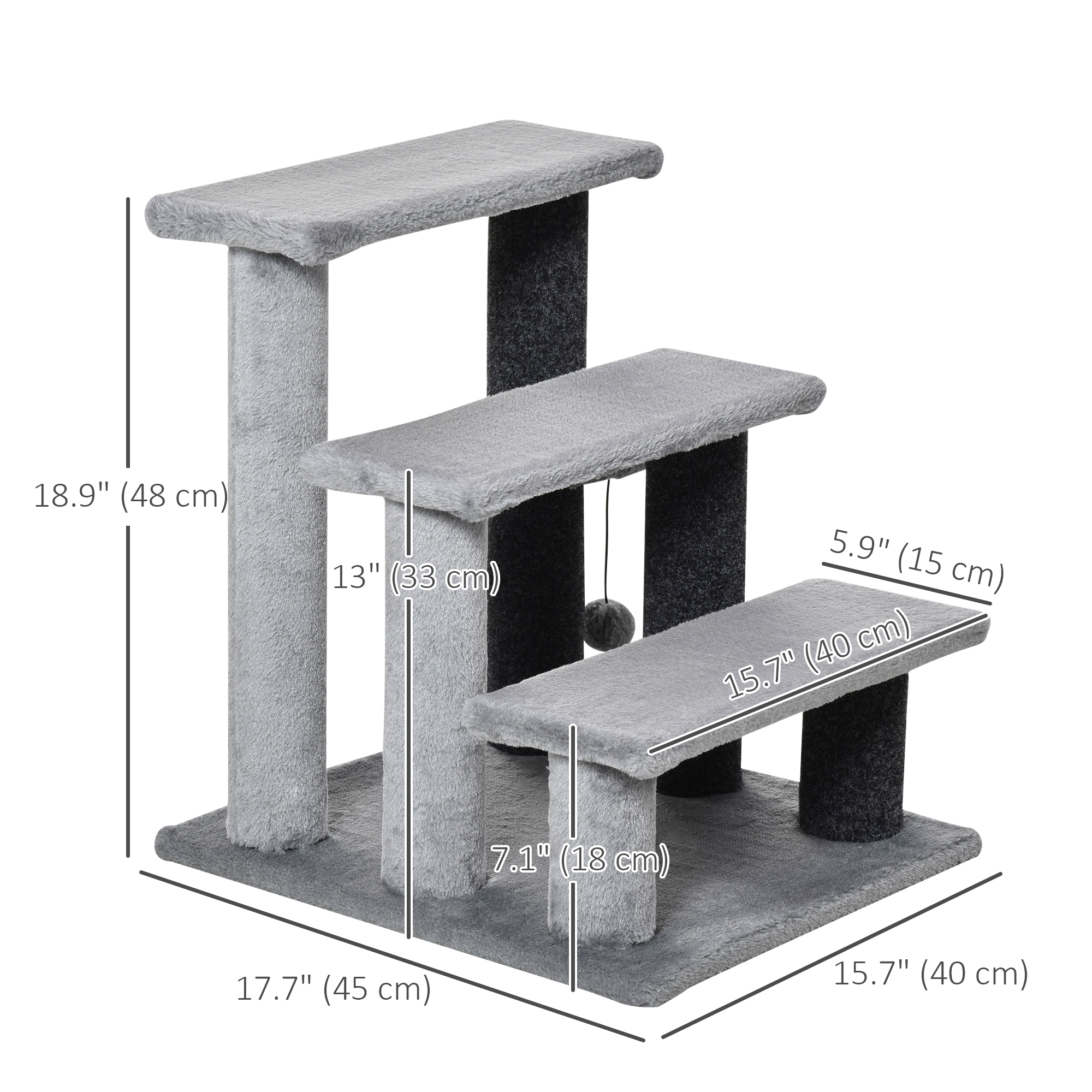 Cat Stairs for Bed, Couch 3 Steps, Small Cat Tree for Indoor Cats with Scratching Posts Toy Ball, 17.5" x 15.5" x 19"