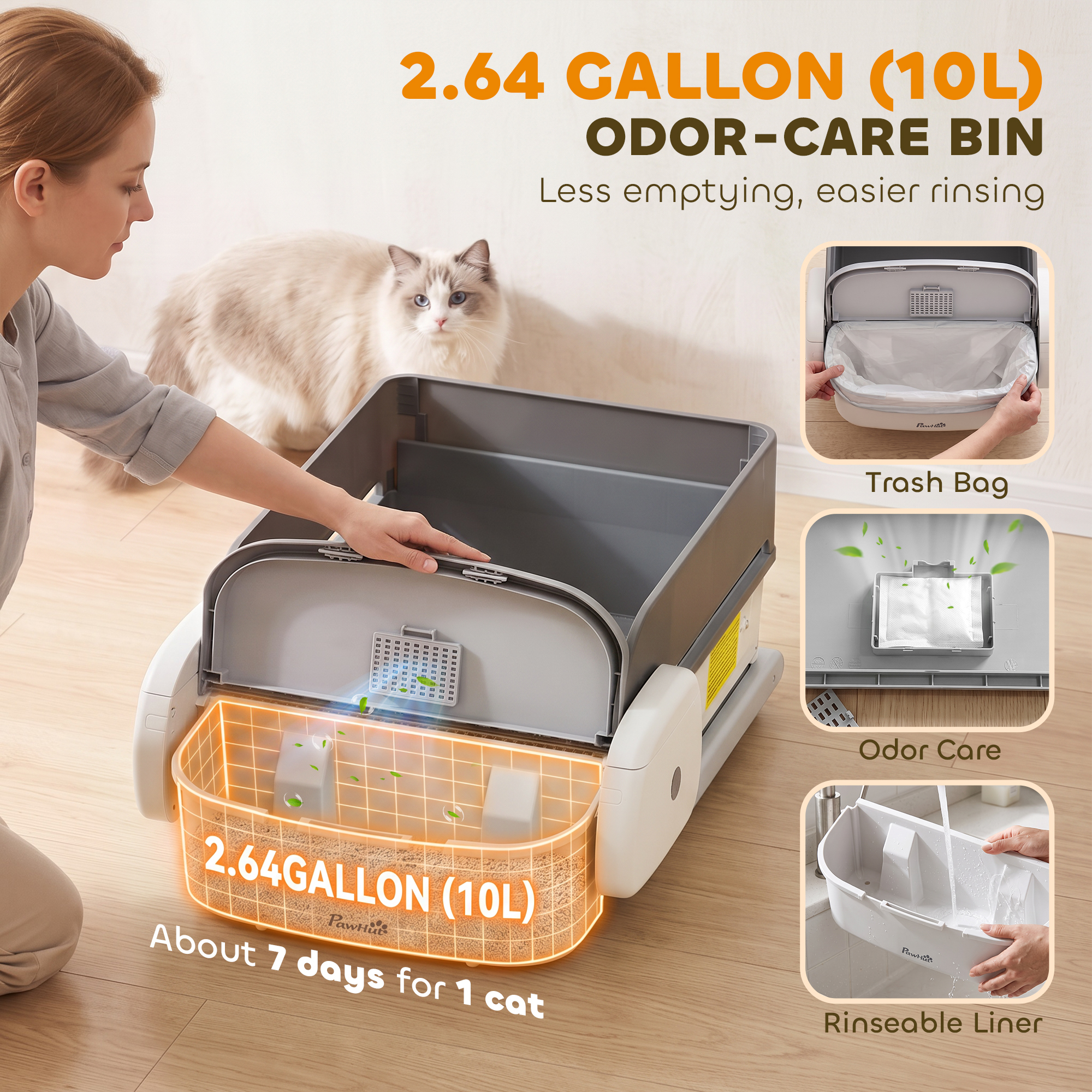 Automatic Cat Litter Box, Self Cleaning Litter Box with App Control, Open-Top, Grey