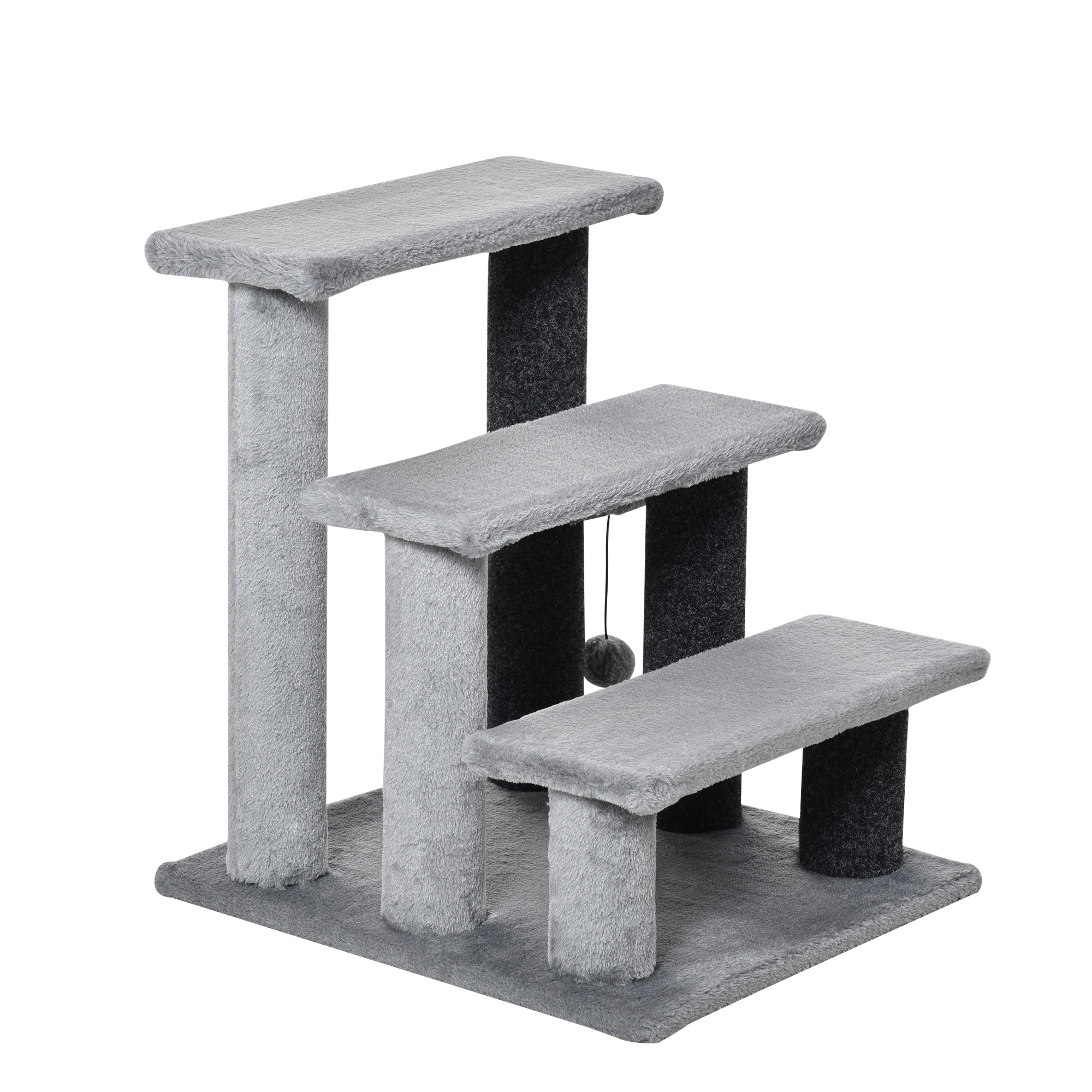 Cat Stairs for Bed, Couch 3 Steps, Small Cat Tree for Indoor Cats with Scratching Posts Toy Ball, 17.5" x 15.5" x 19"