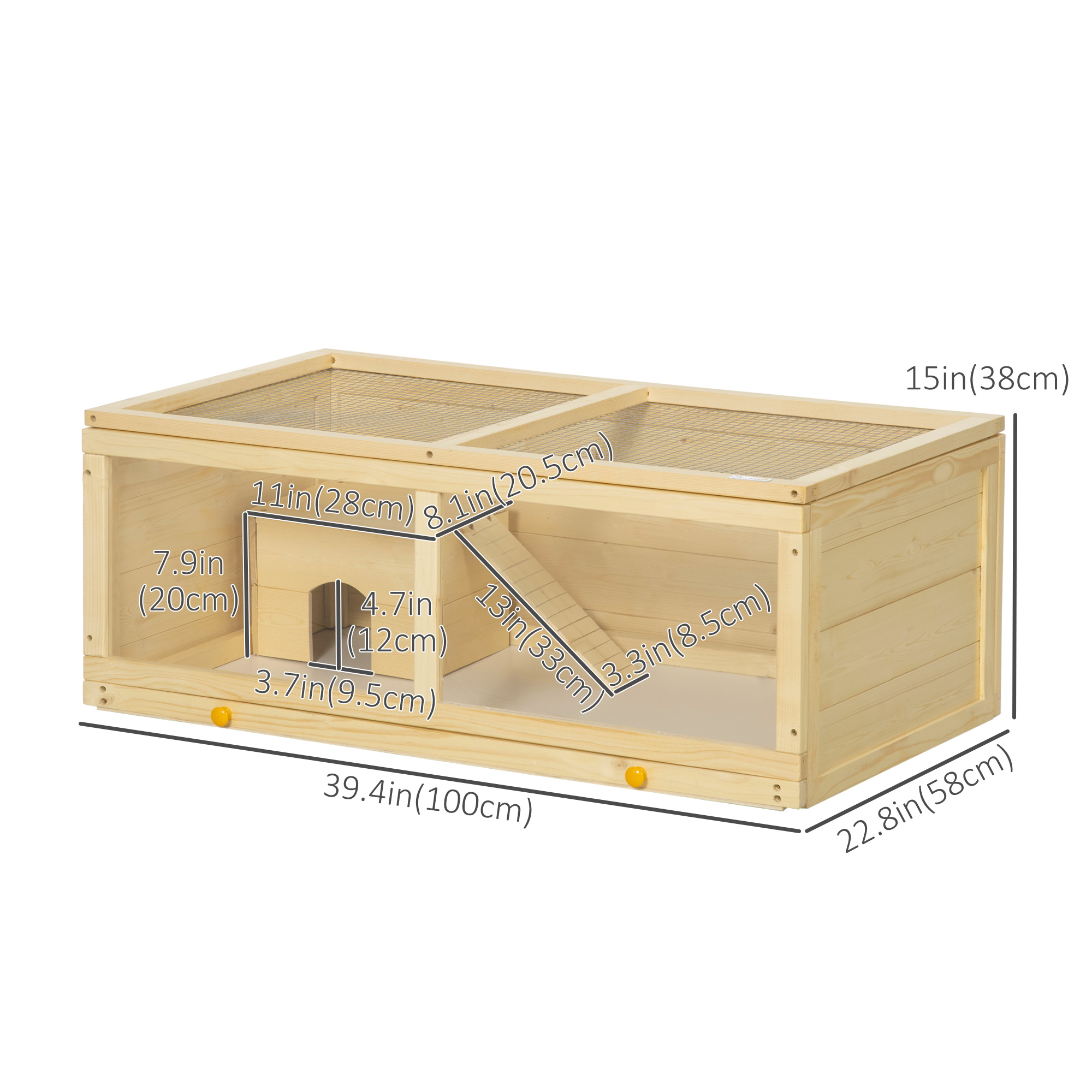 Small Animals Kit Hutch w/ Sliding Tray, Exercise Play House for Dwarf Hamsters, Gerbils, Chinchillas, Natural Wood